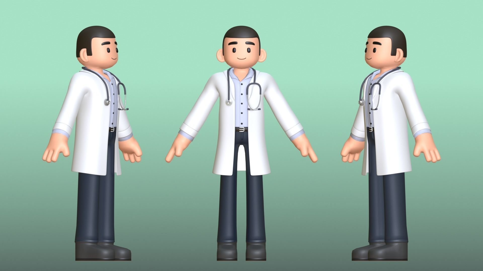 Minimal Doctor Cartoon Character Low-poly 3D model_4