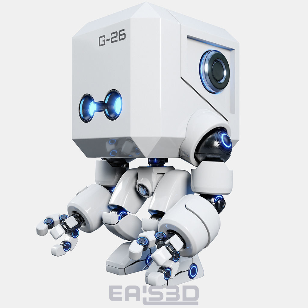 Cute Space Robot Rigged G-26 White 3D model_14