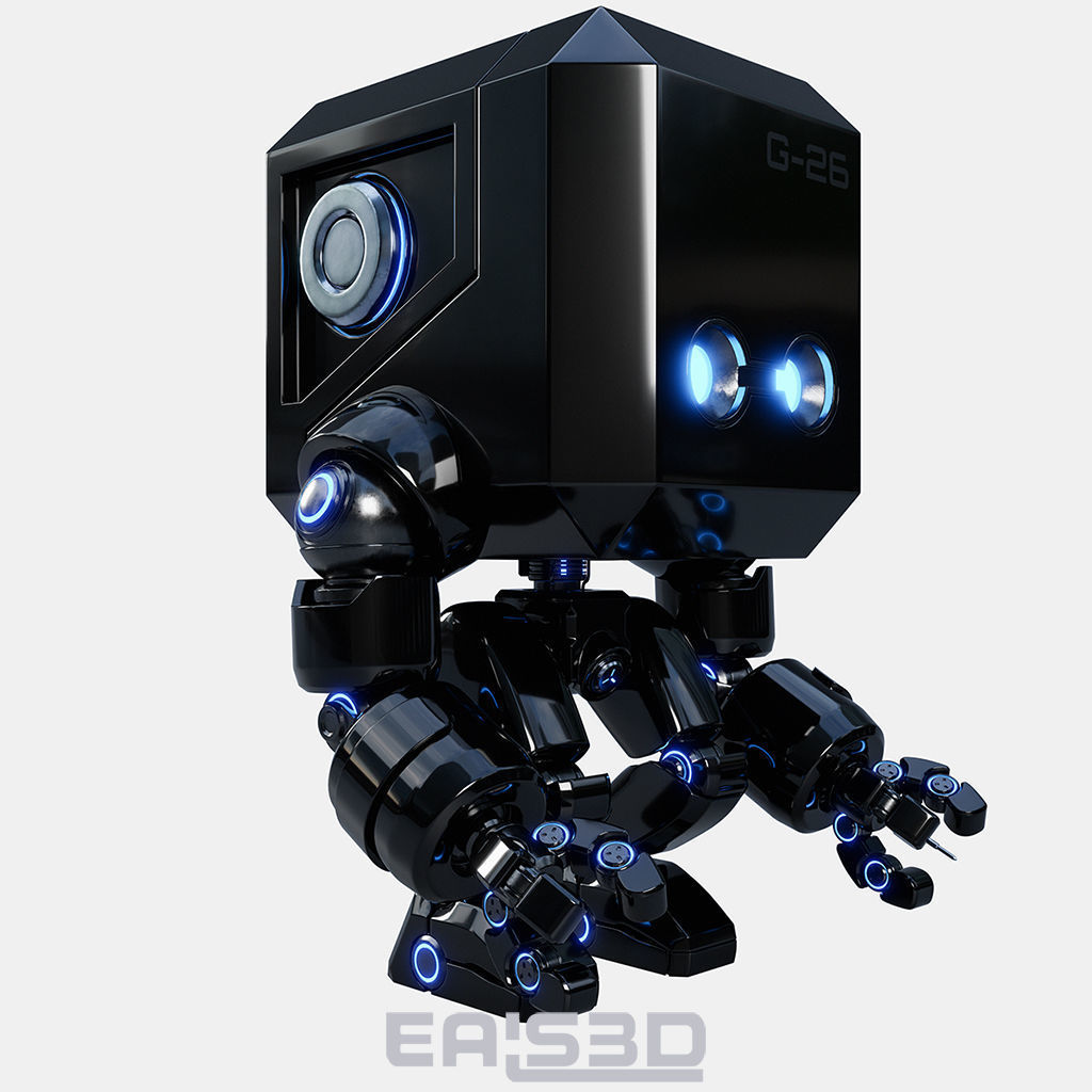 Cute Space Robot Rigged G-26 White 3D model_23
