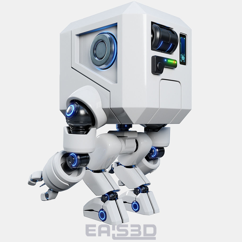 Cute Space Robot Rigged G-26 White 3D model_16