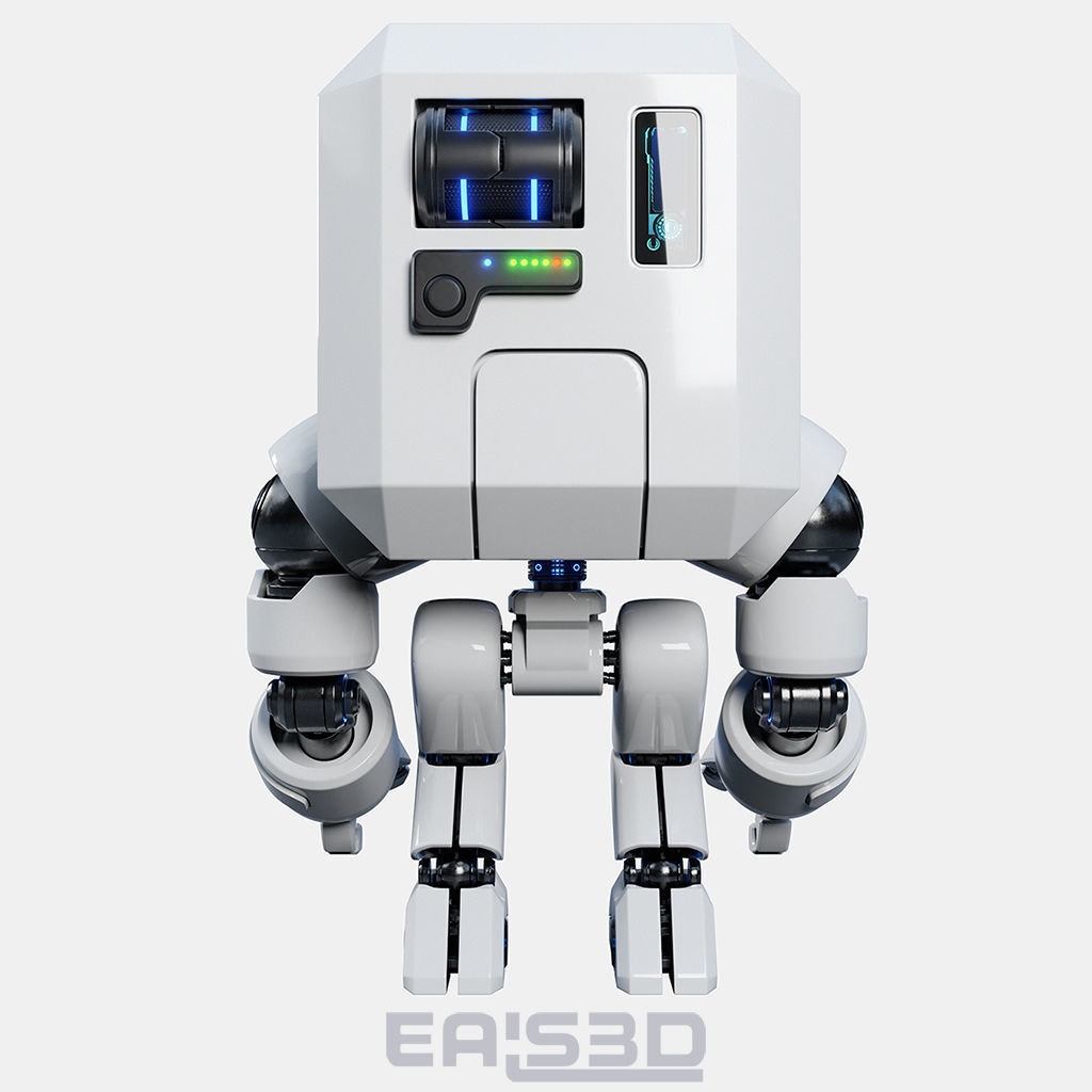 Cute Space Robot Rigged G-26 White 3D model_17