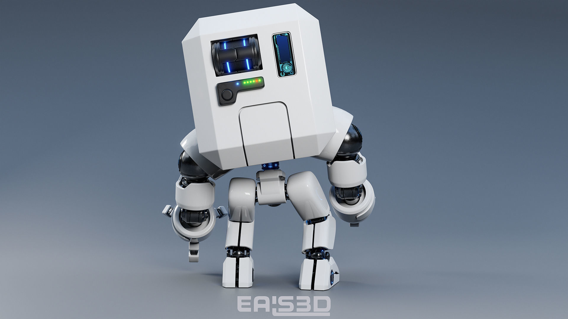 Cute Space Robot Rigged G-26 White 3D model_5