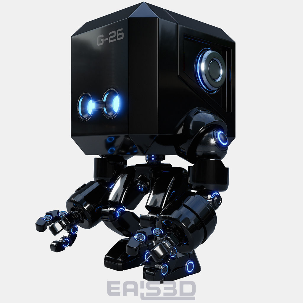 Cute Space Robot Rigged G-26 White 3D model_21
