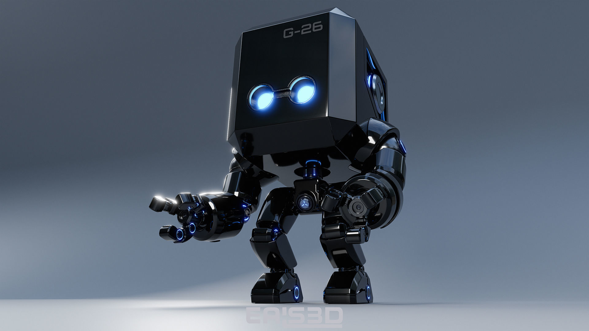 Cute Space Robot Rigged G-26 White 3D model_3