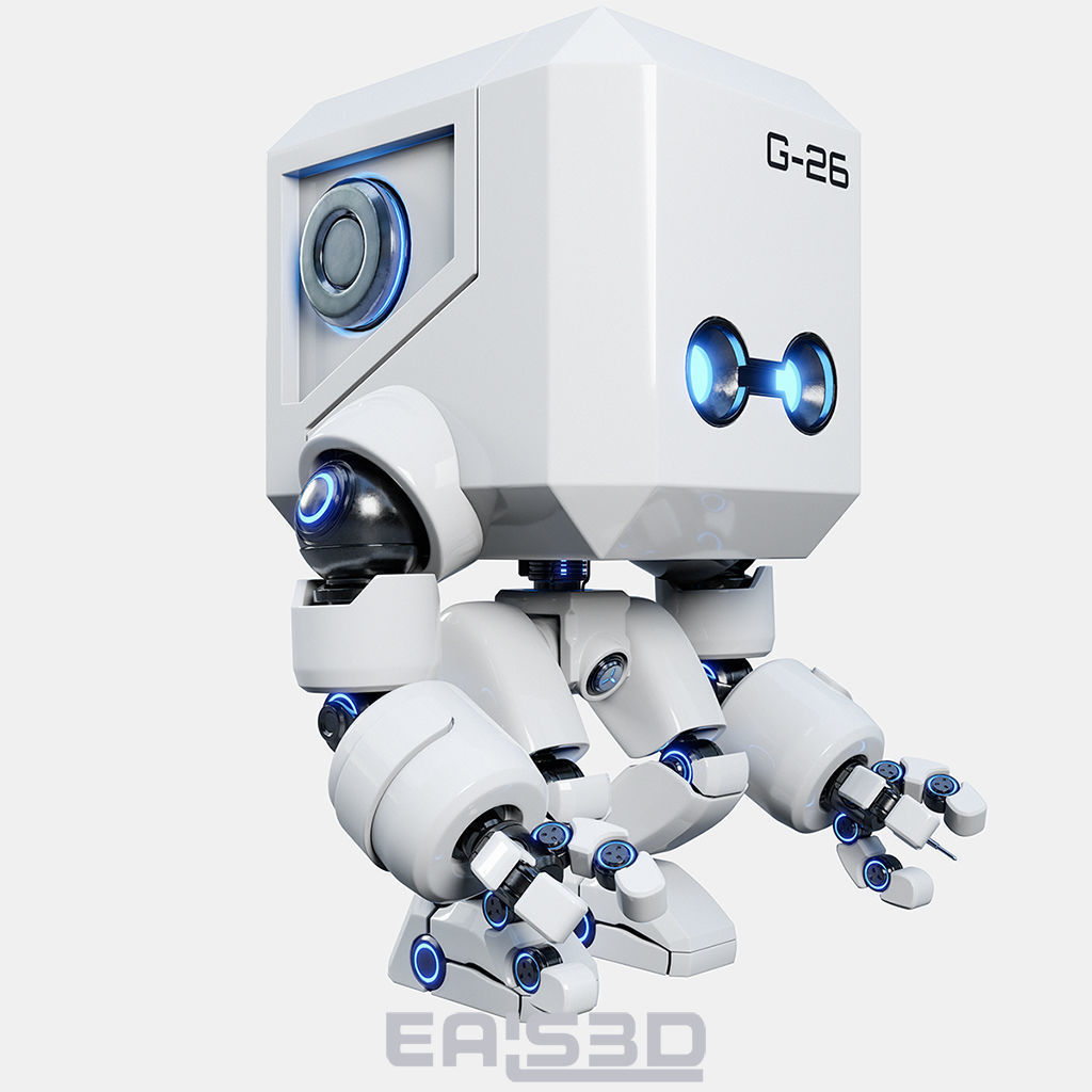Cute Space Robot Rigged G-26 White 3D model_20