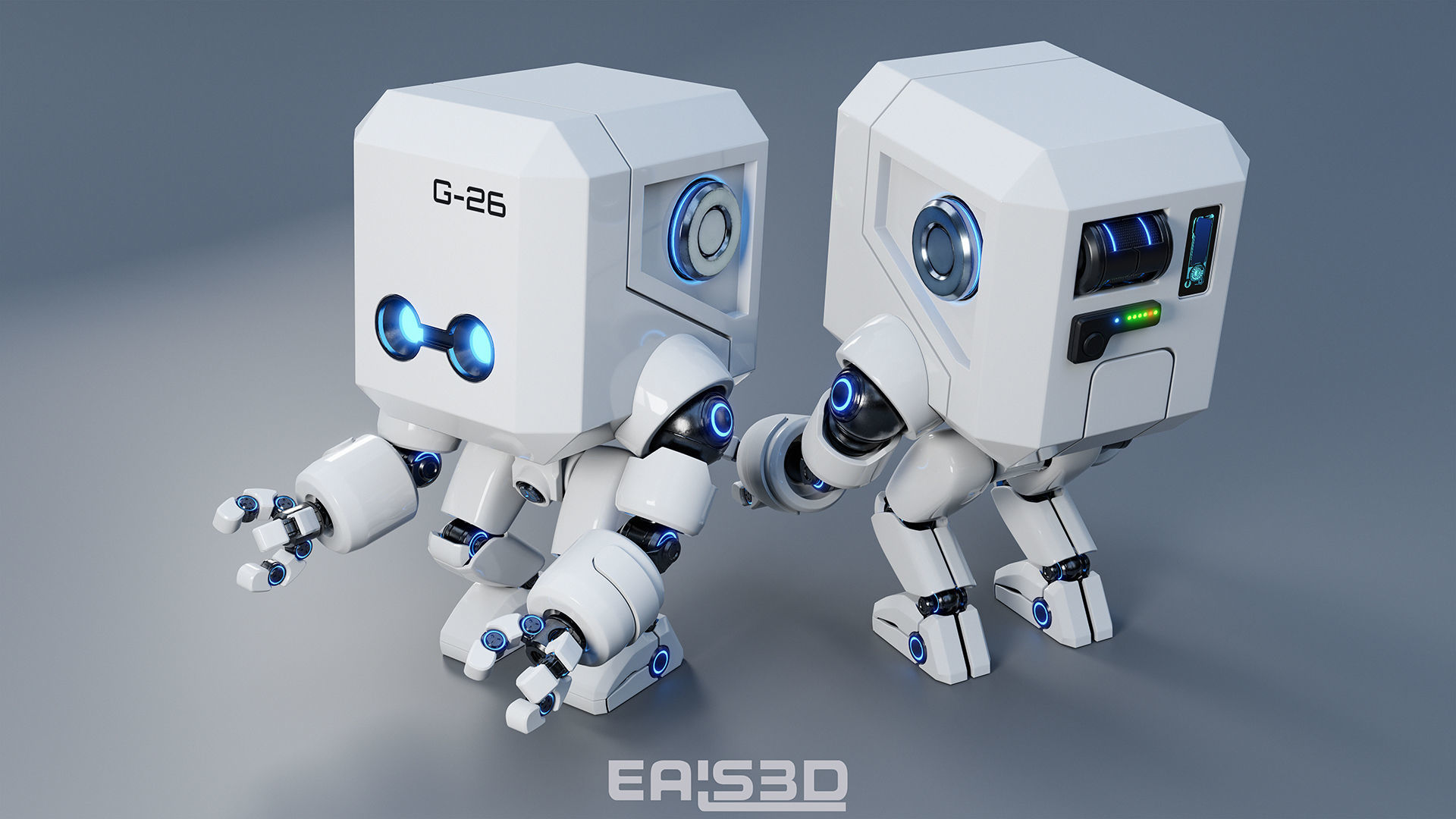 Cute Space Robot Rigged G-26 White 3D model_4