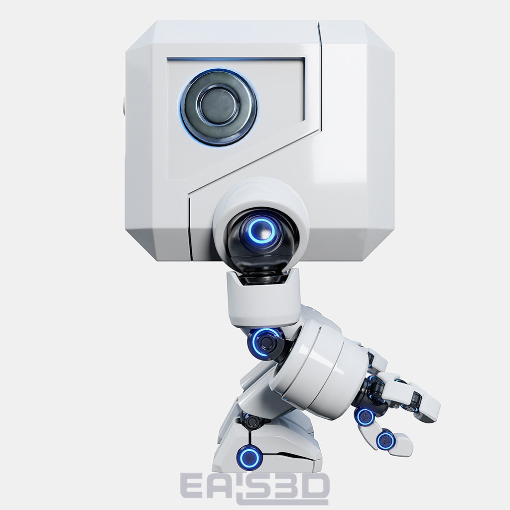 Cute Space Robot Rigged G-26 White 3D model_19