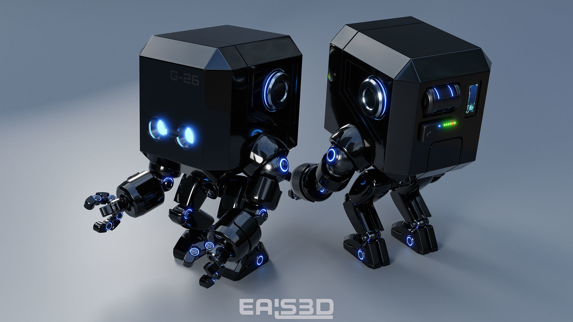 Cute Space Robot Rigged G-26 White 3D model_6