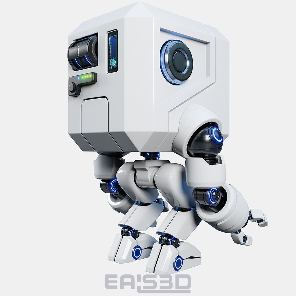 Cute Space Robot Rigged G-26 White 3D model_18