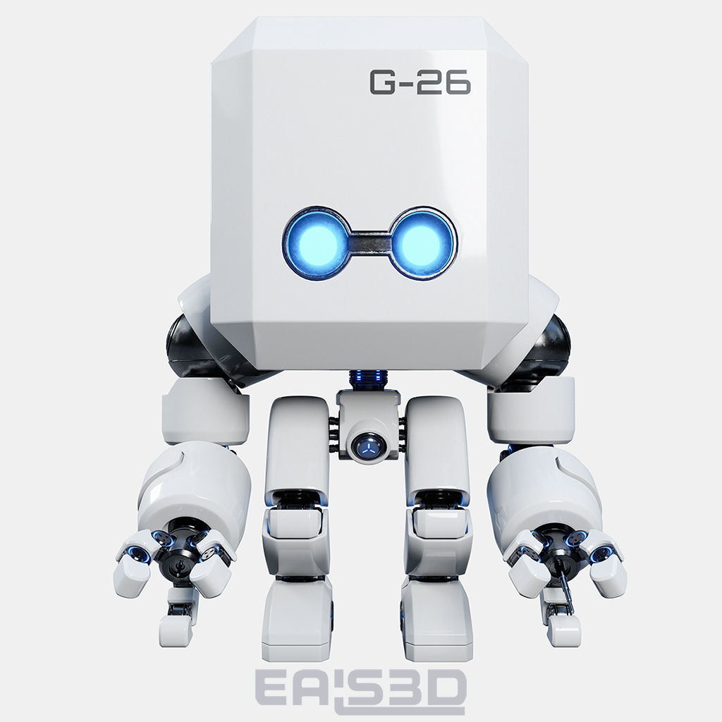 Cute Space Robot Rigged G-26 White 3D model_13