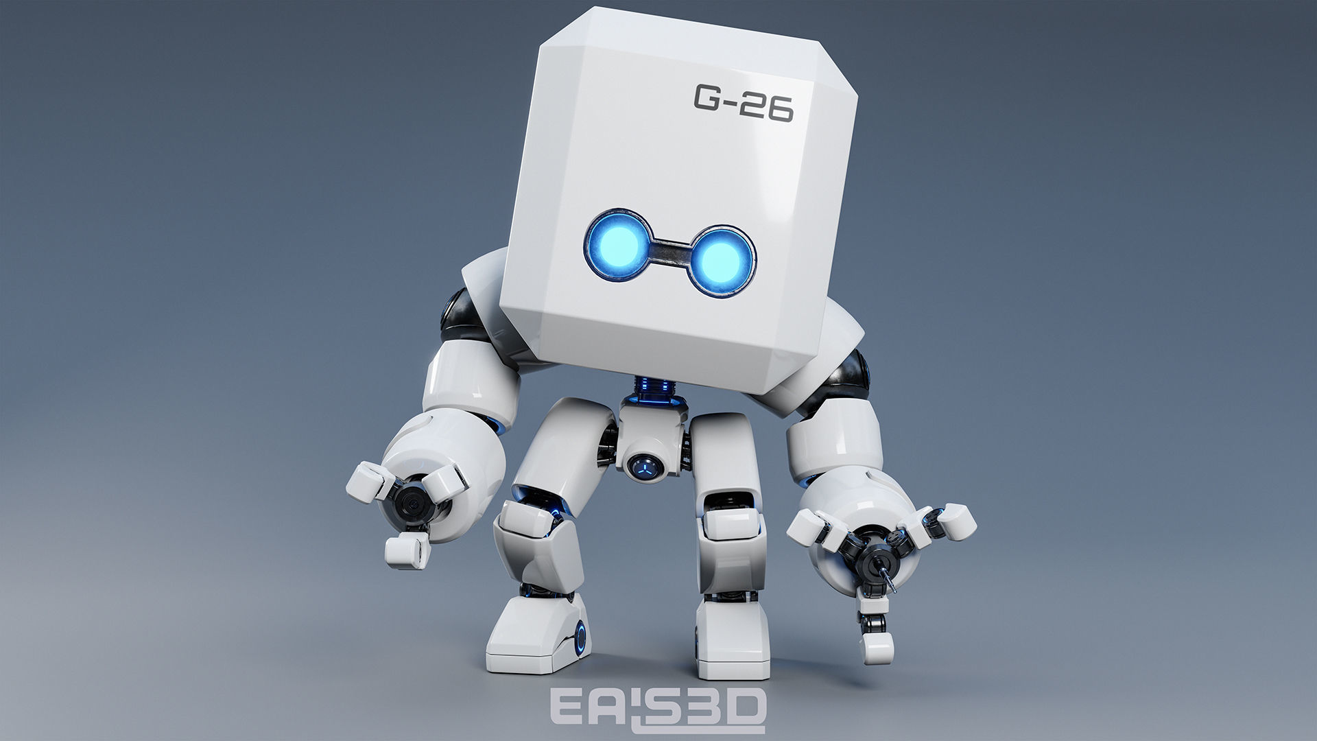 Cute Space Robot Rigged G-26 White 3D model_7