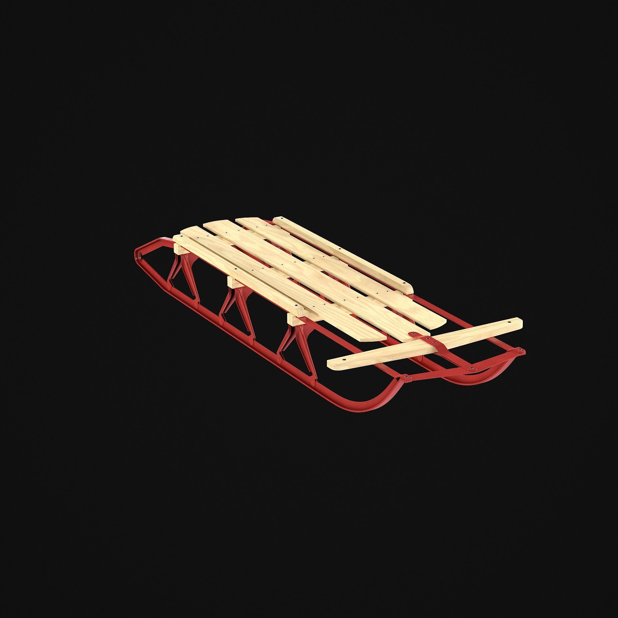 Wooden snow sled 3D model_16