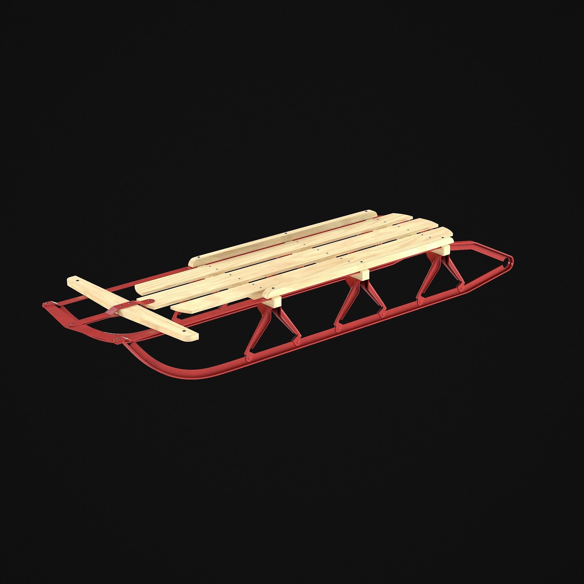 Wooden snow sled 3D model_44