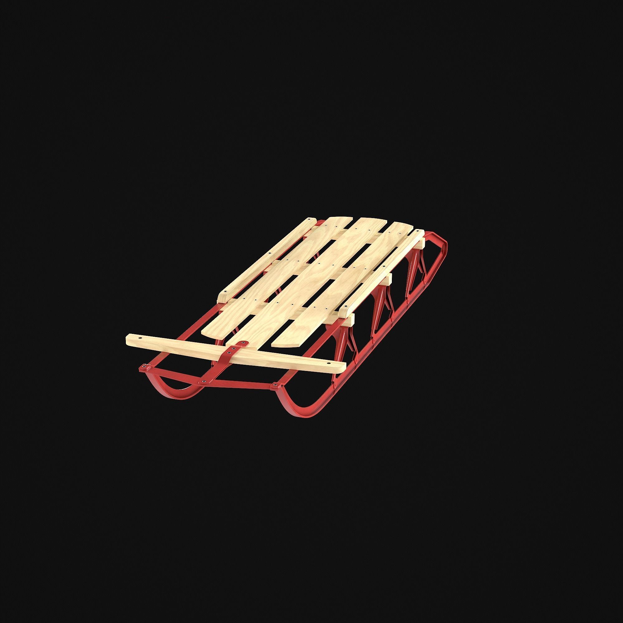 Wooden snow sled 3D model_47