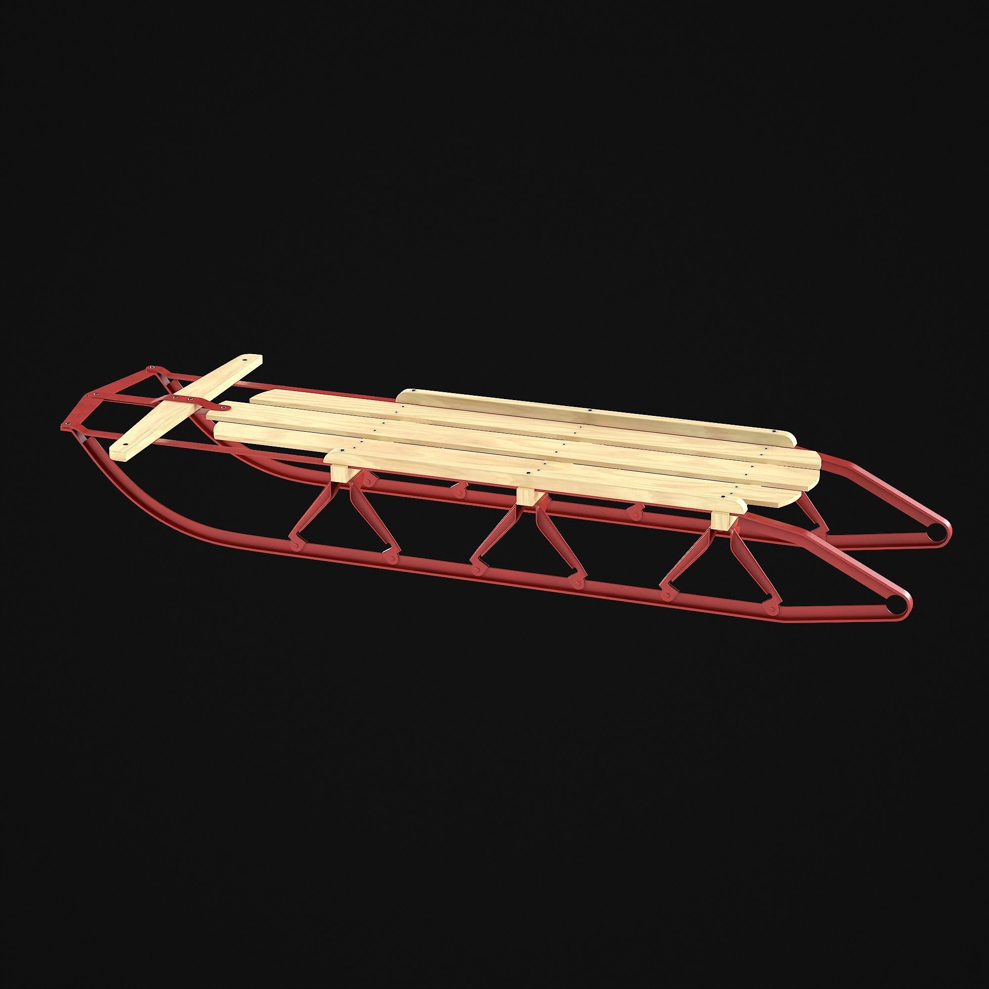 Wooden snow sled 3D model_38
