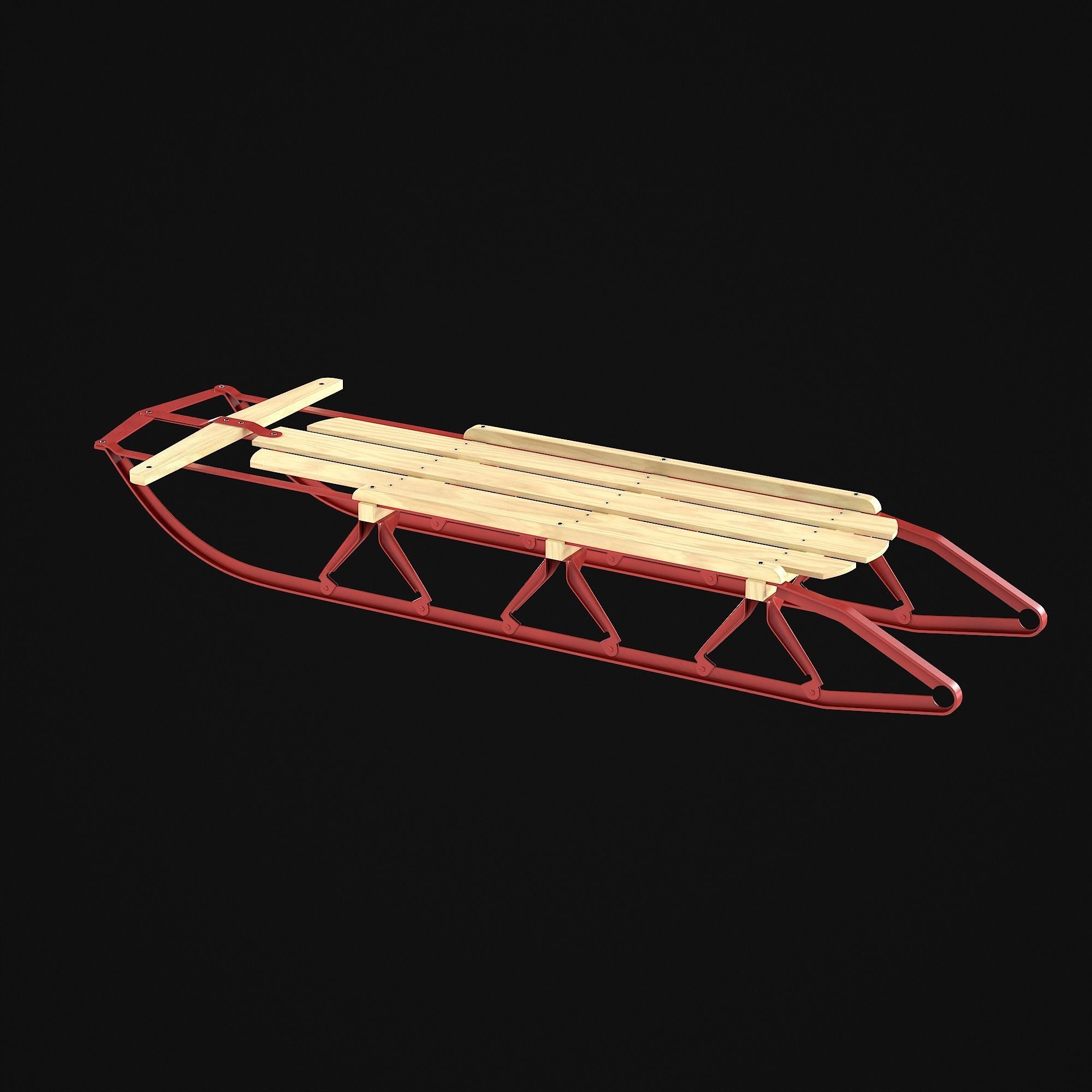 Wooden snow sled 3D model_37