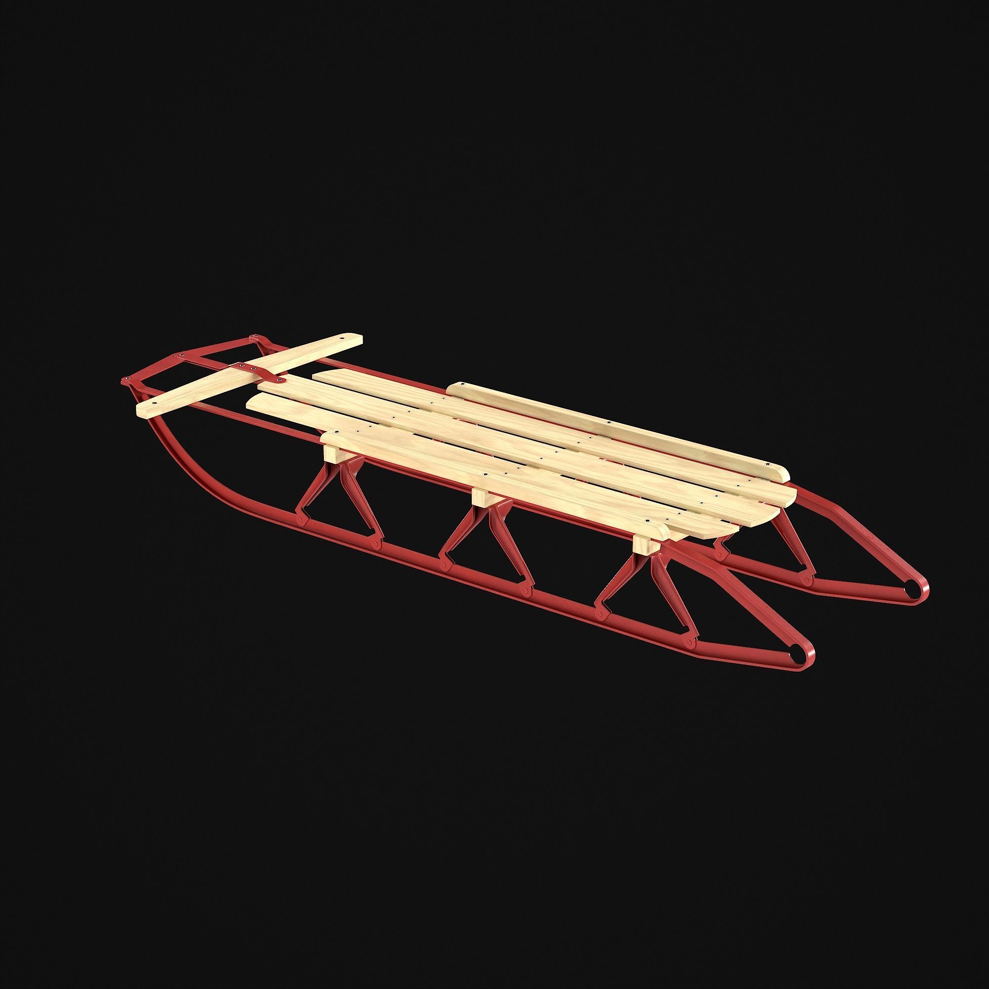 Wooden snow sled 3D model_36