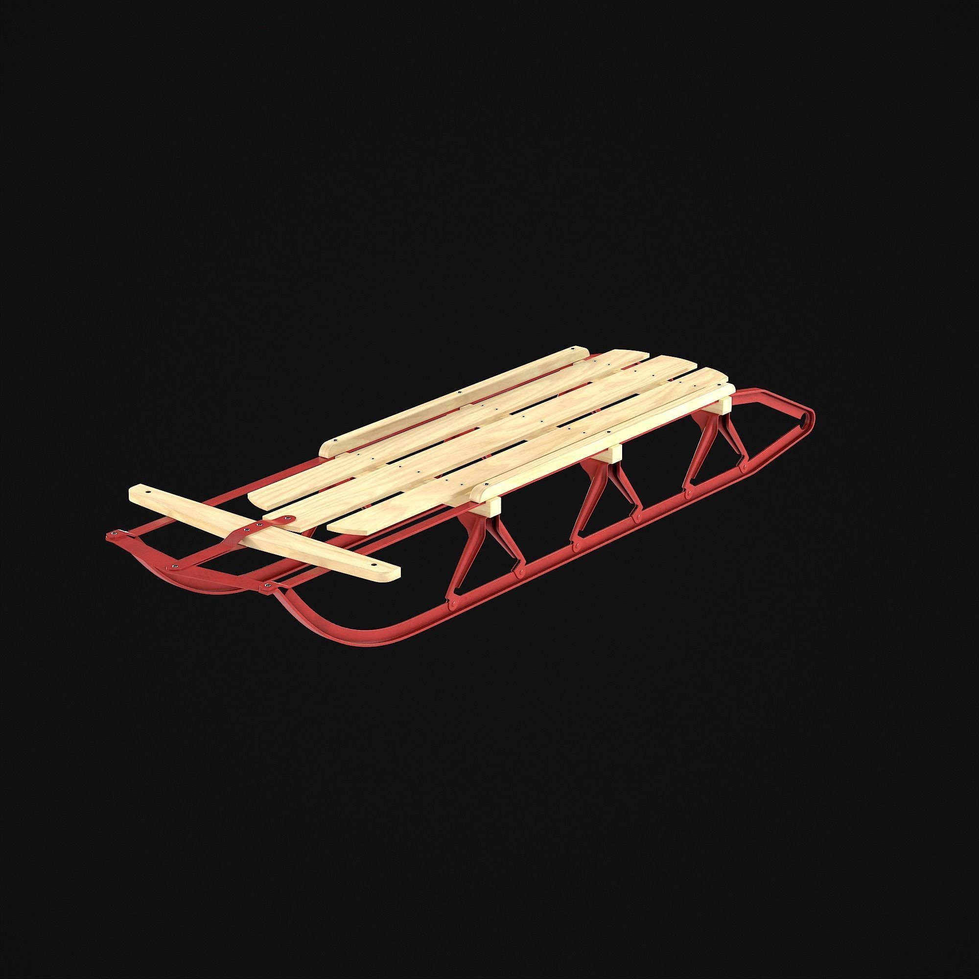 Wooden snow sled 3D model_45