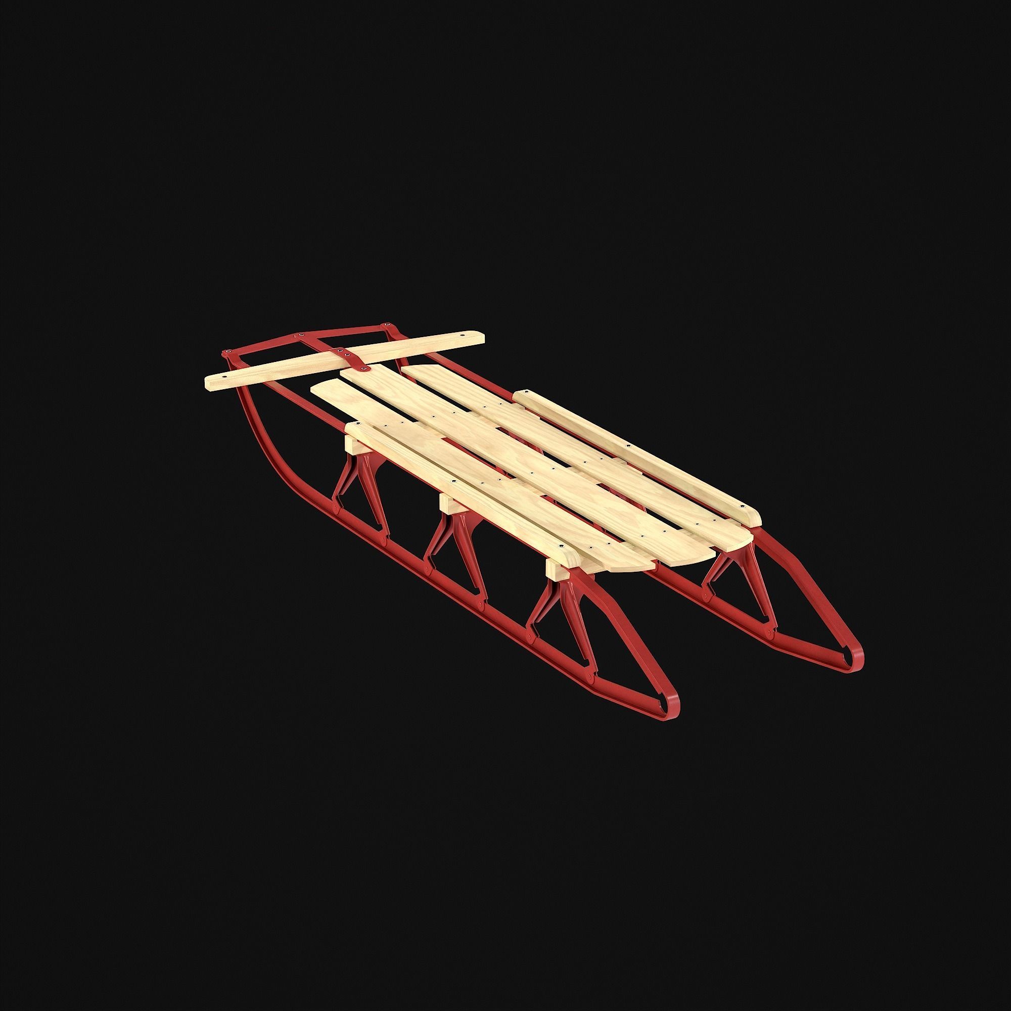 Wooden snow sled 3D model_34