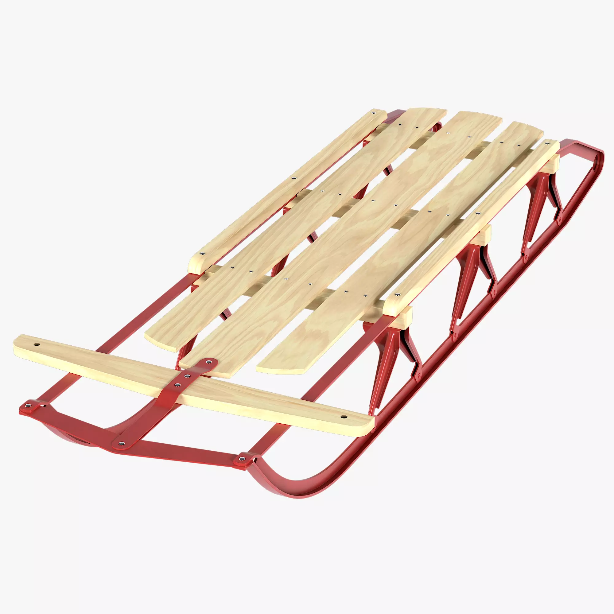 Wooden snow sled 3D model_0