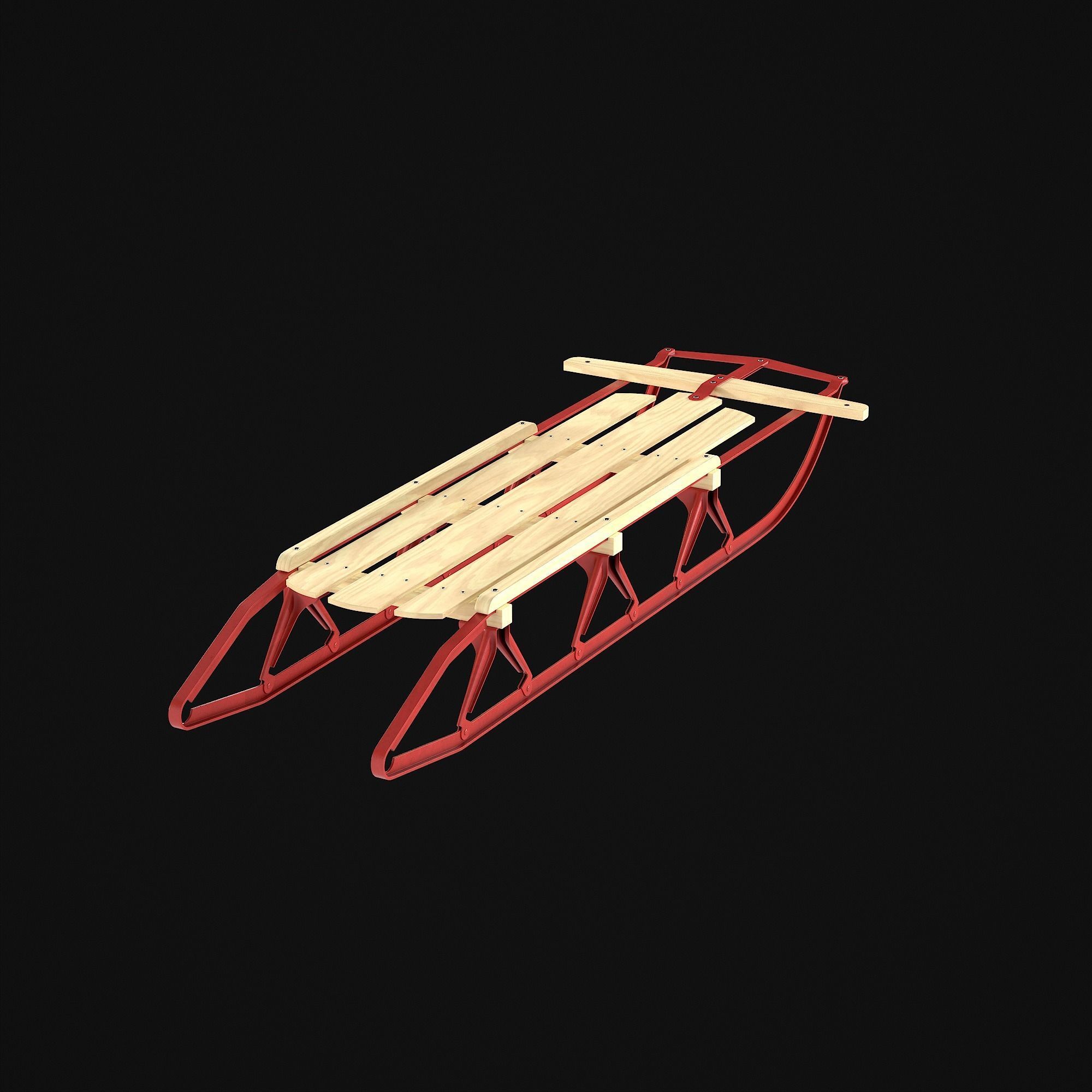 Wooden snow sled 3D model_28