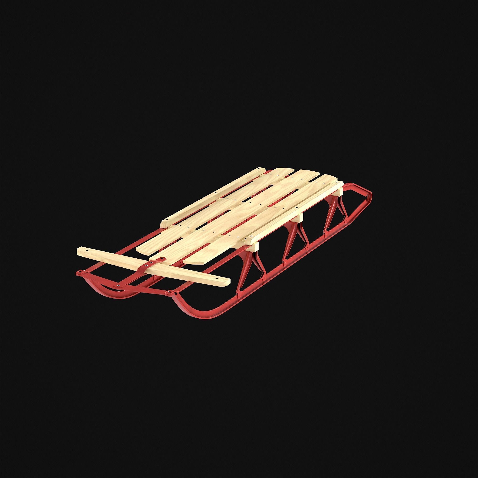 Wooden snow sled 3D model_46
