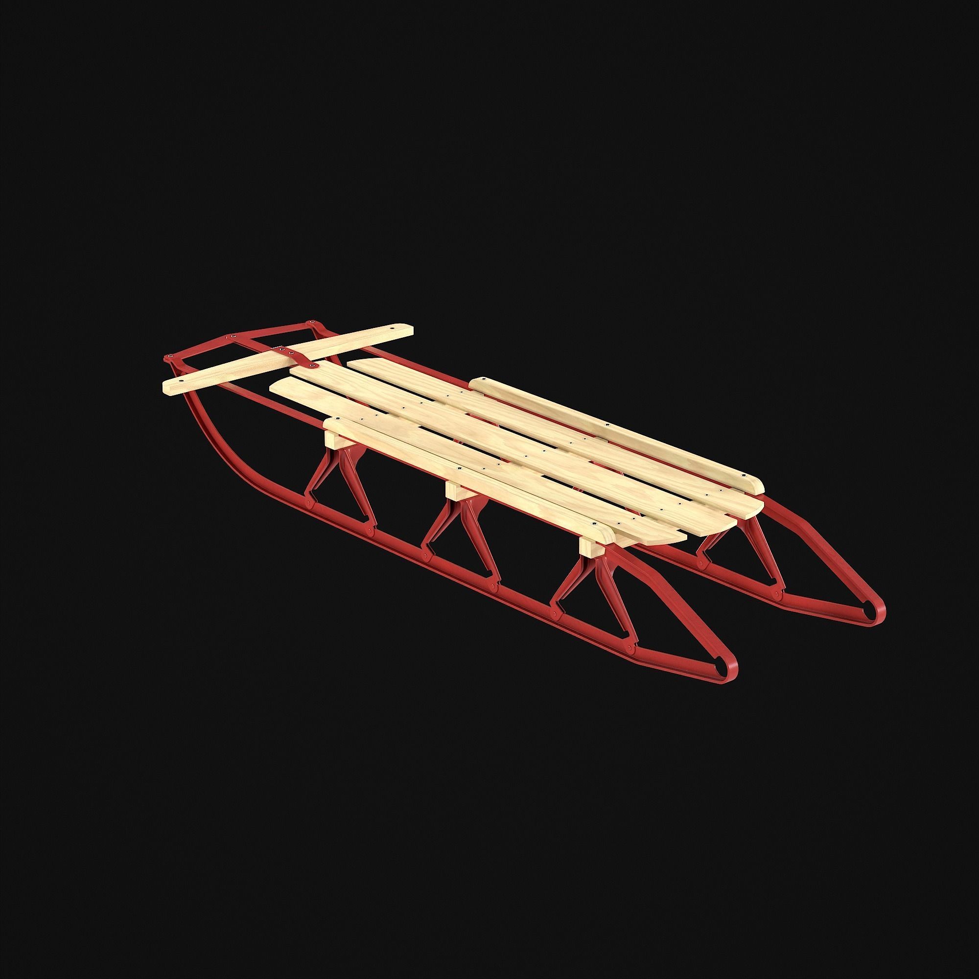 Wooden snow sled 3D model_35