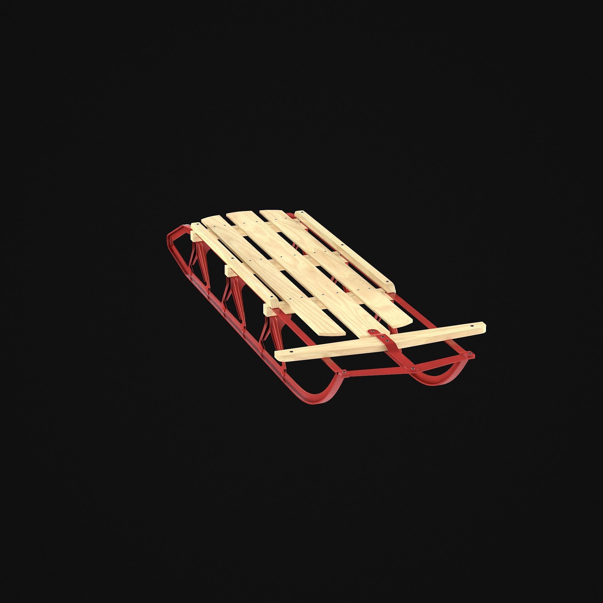 Wooden snow sled 3D model_15
