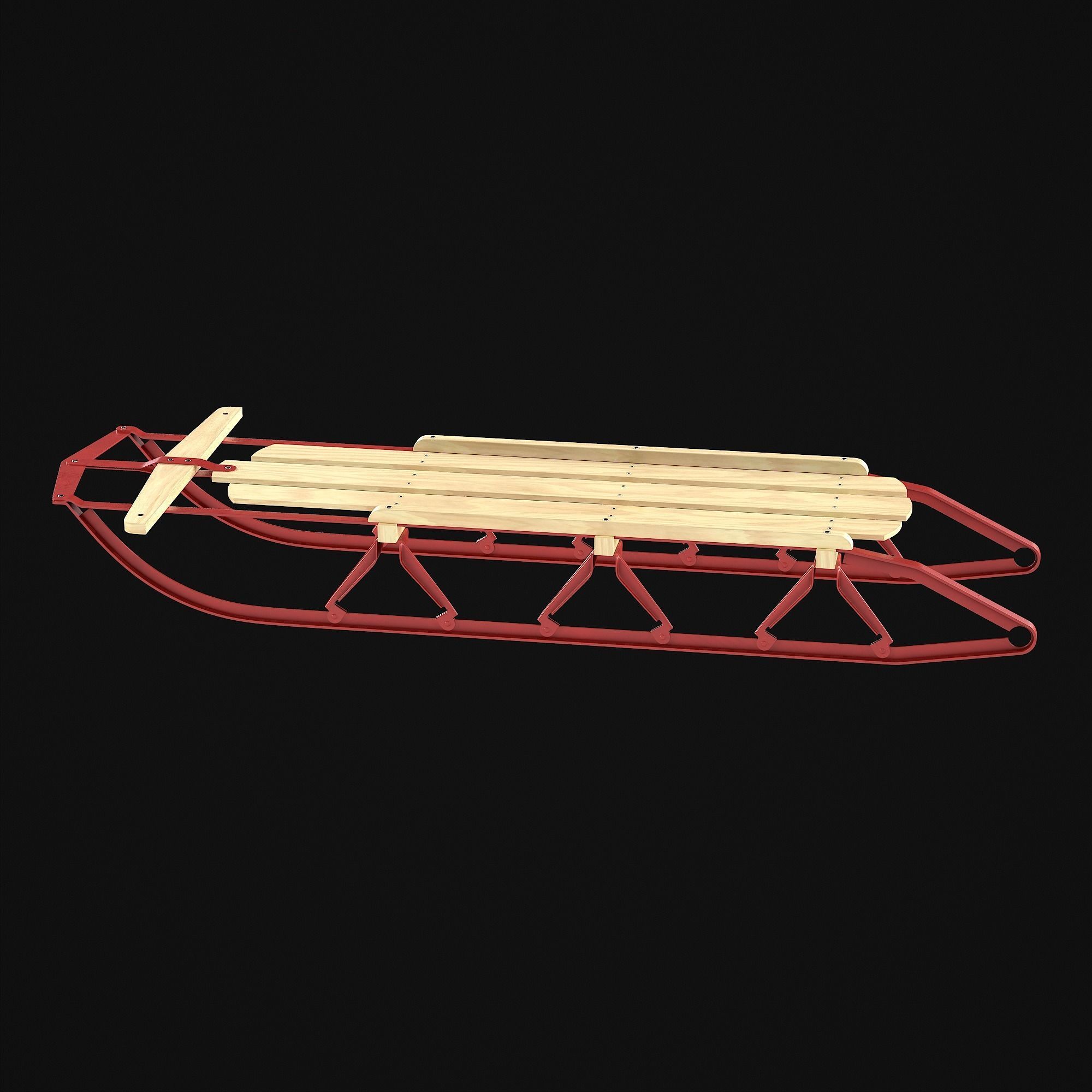 Wooden snow sled 3D model_39