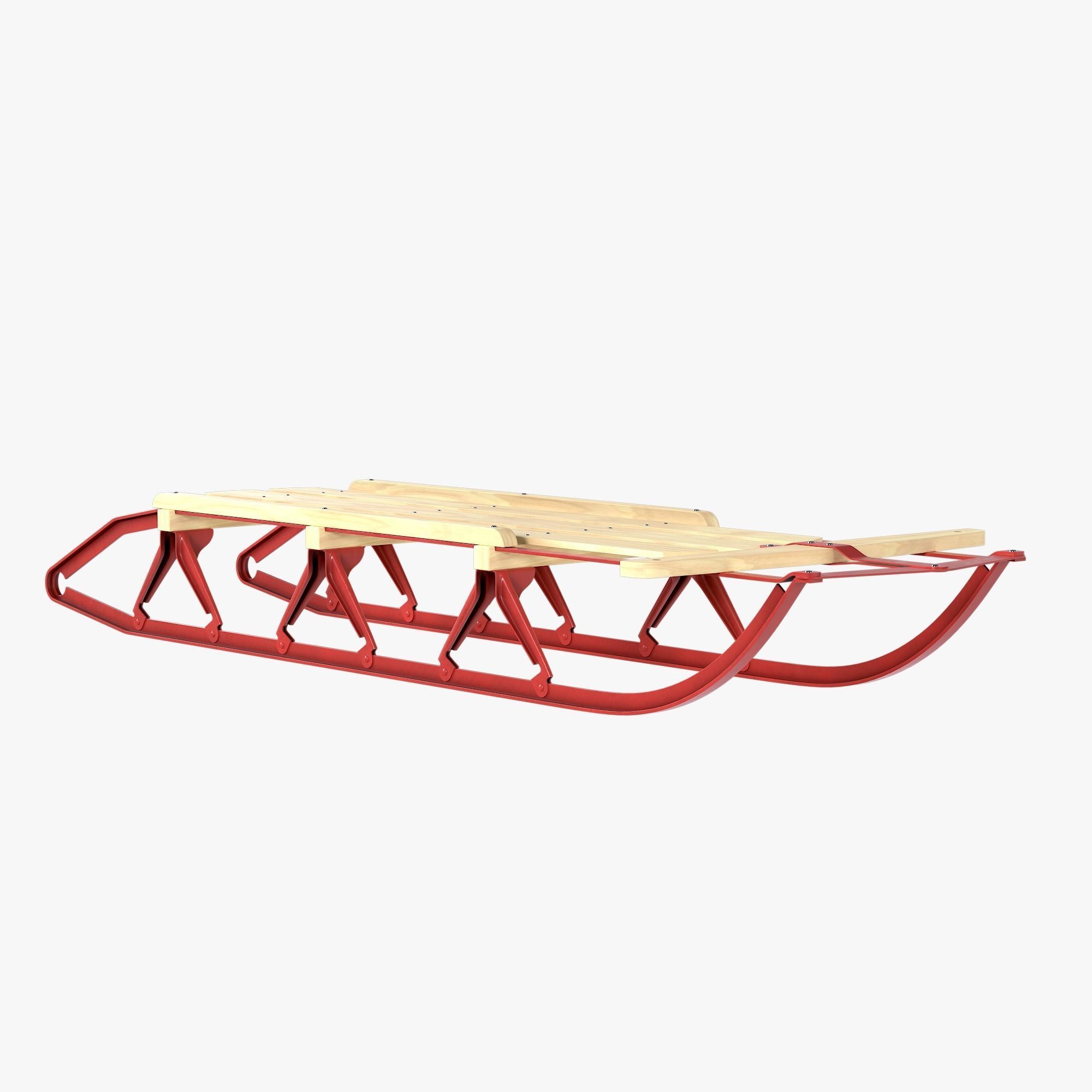 Wooden snow sled 3D model_2