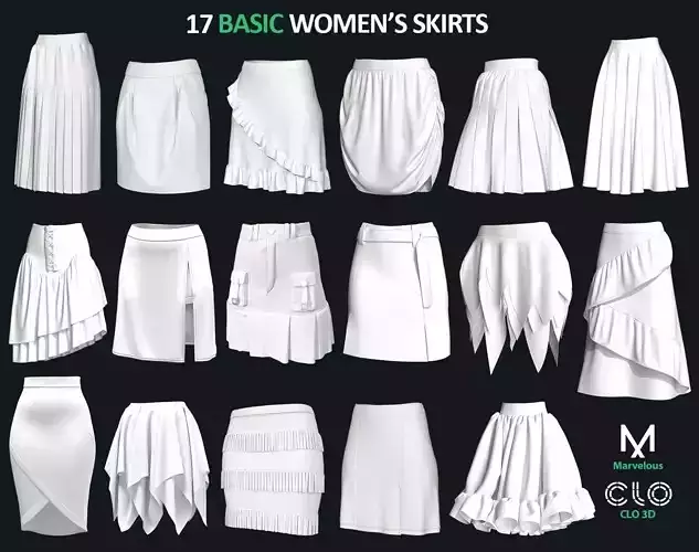 17 BASIC WOMEN SKIRTS  ZPRJ OBJ FBX Marvelous Clo3d 3D model