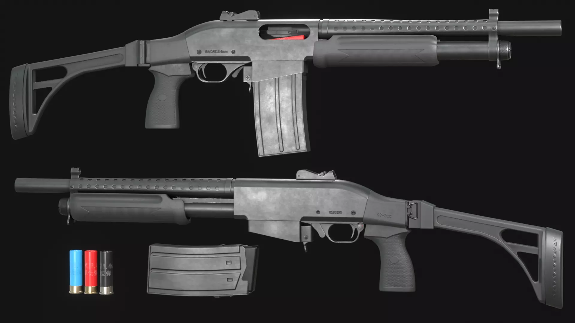 Hawk Type 97-2 Chinese Anti-Riot Shotgun - Game Asset Low-poly 3D model_0