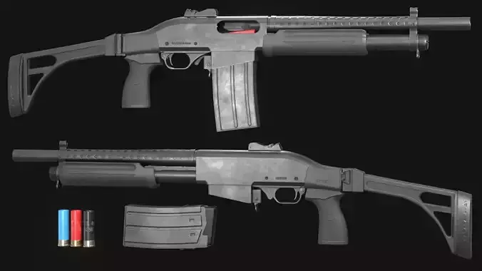 Hawk Type 97-2 Chinese Anti-Riot Shotgun - Game Asset Low-poly 3D model