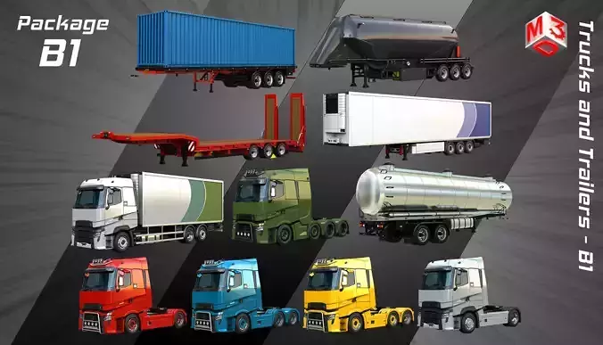Trucks and Trailers Package - B1 3D Model Collection