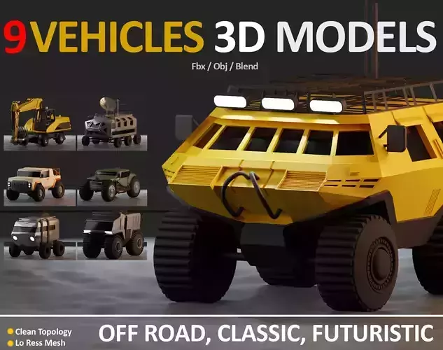 9 VEHICLES MODELS JEFF STUDIO Low-poly 3D model