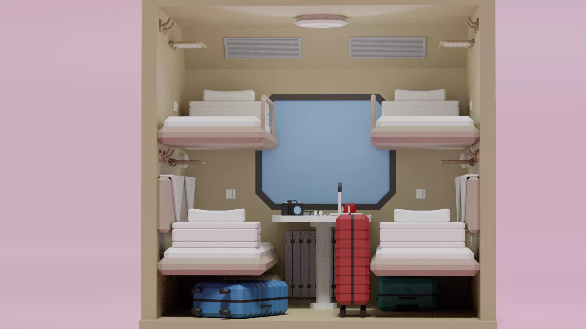 Lowpoly Sleeper Train Interior Low-poly 3D model_0