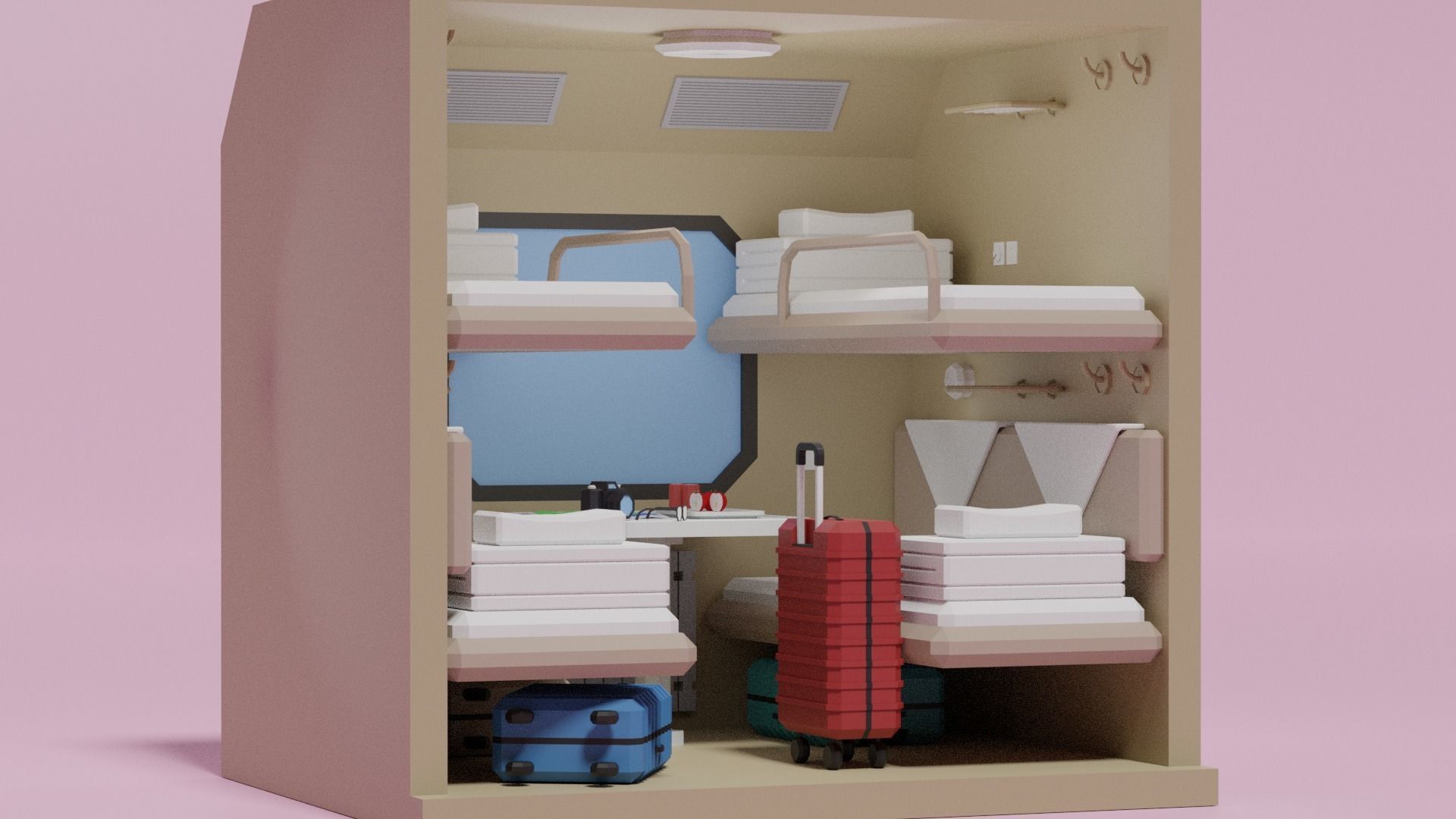 Lowpoly Sleeper Train Interior Low-poly 3D model_2