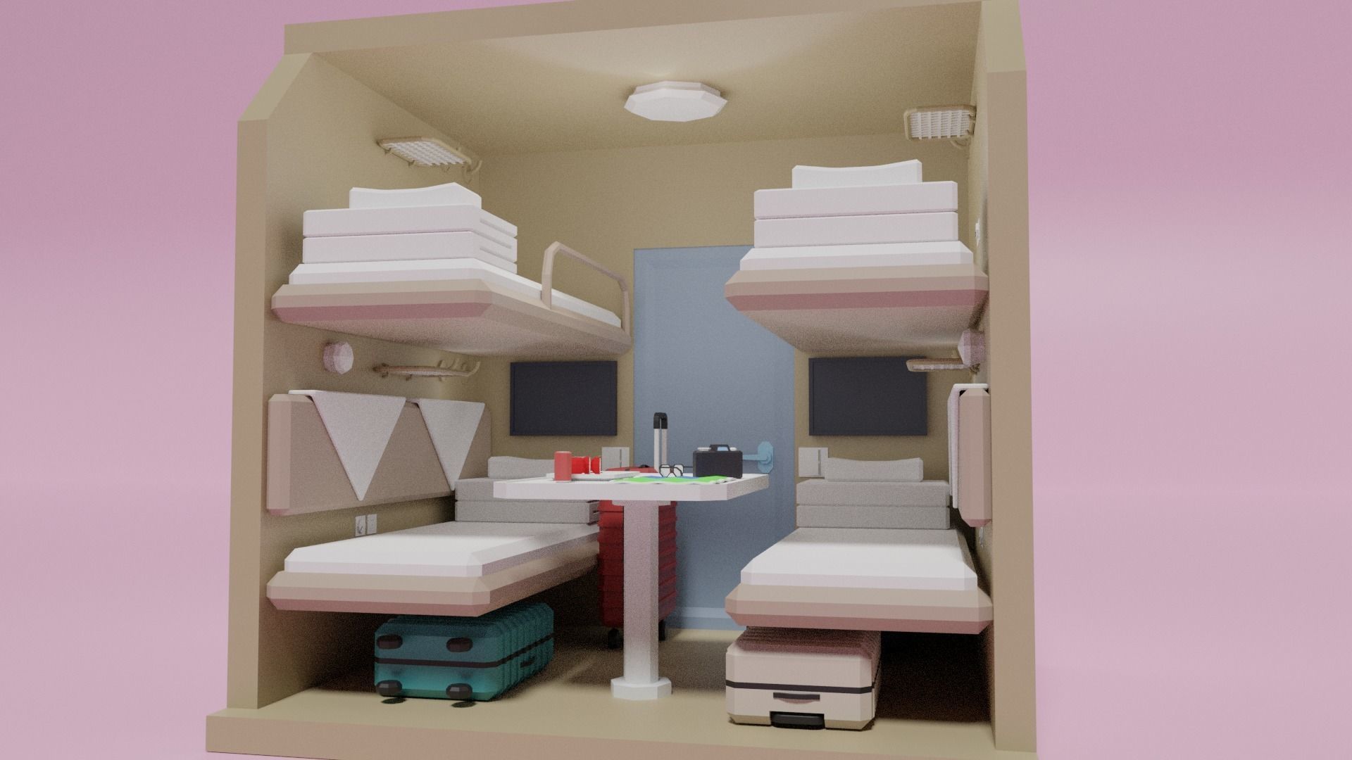 Lowpoly Sleeper Train Interior Low-poly 3D model_5