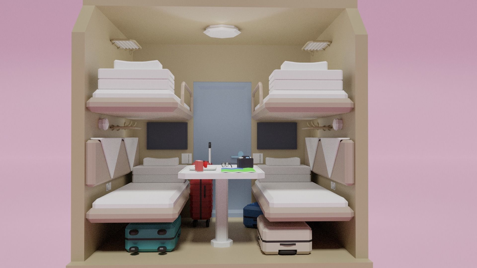 Lowpoly Sleeper Train Interior Low-poly 3D model_3