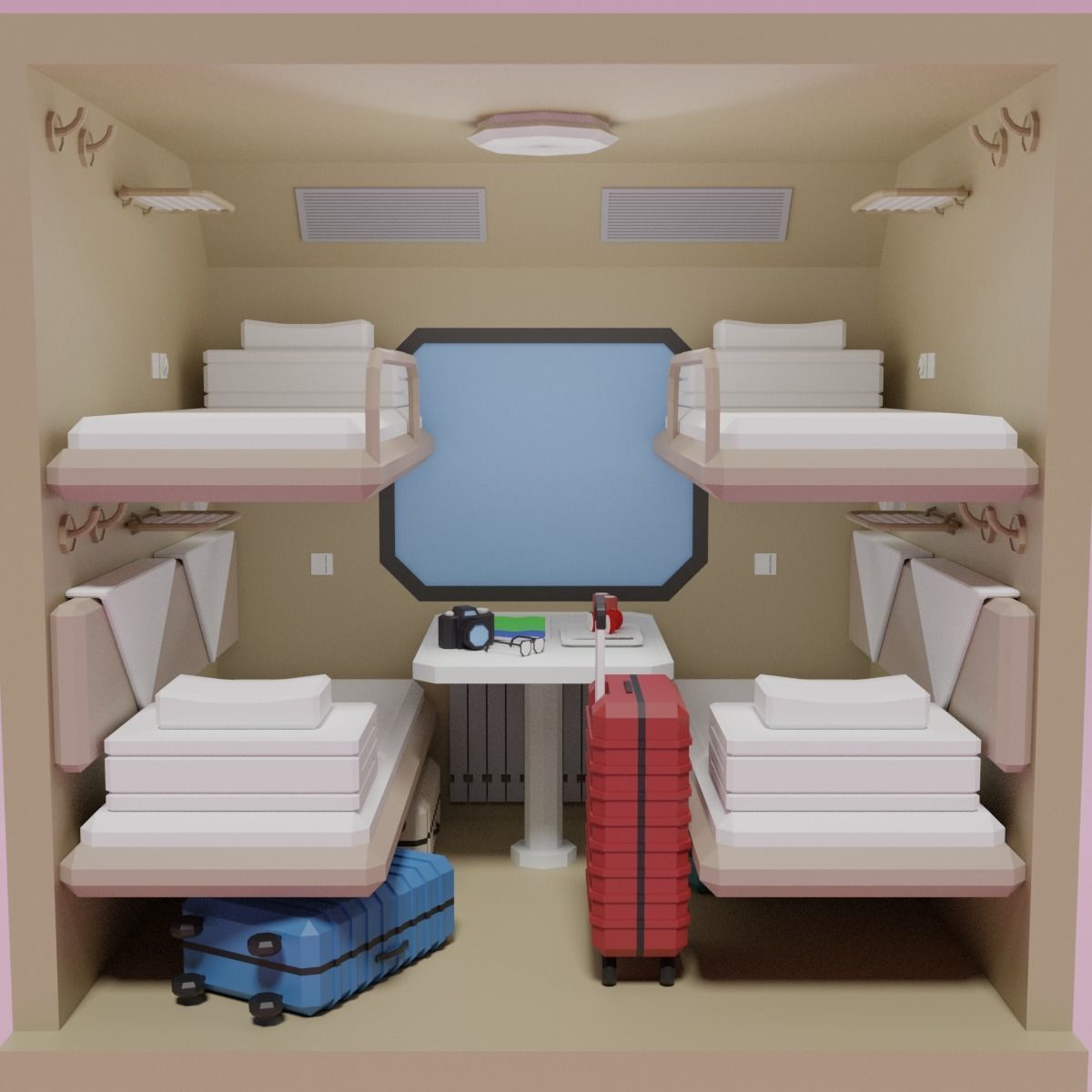 Lowpoly Sleeper Train Interior Low-poly 3D model_7