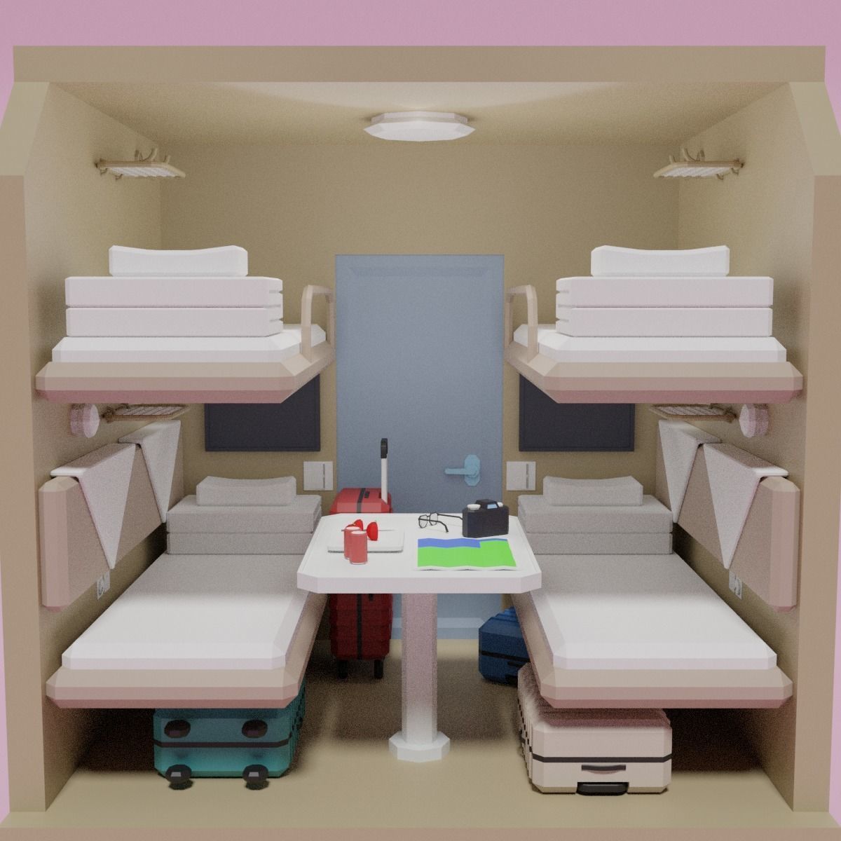 Lowpoly Sleeper Train Interior Low-poly 3D model_6