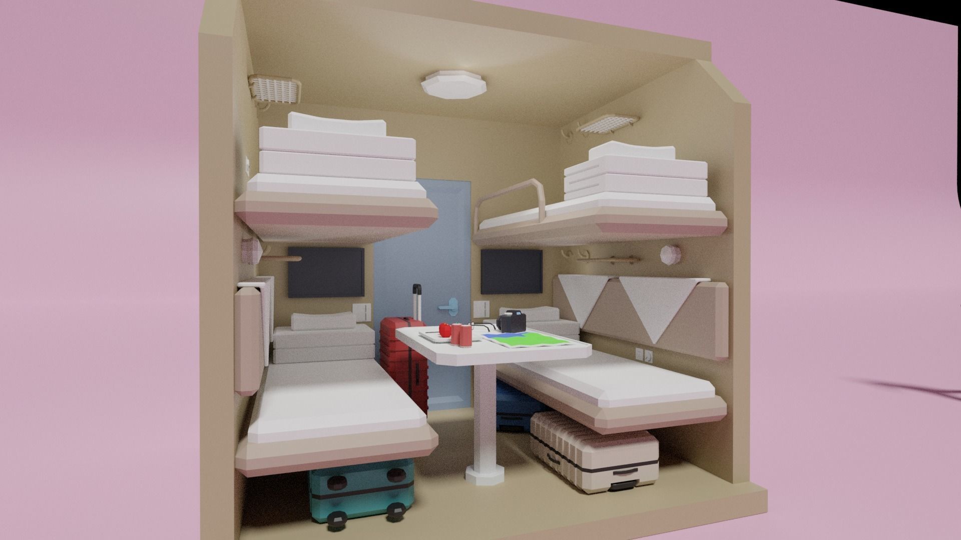 Lowpoly Sleeper Train Interior Low-poly 3D model_4