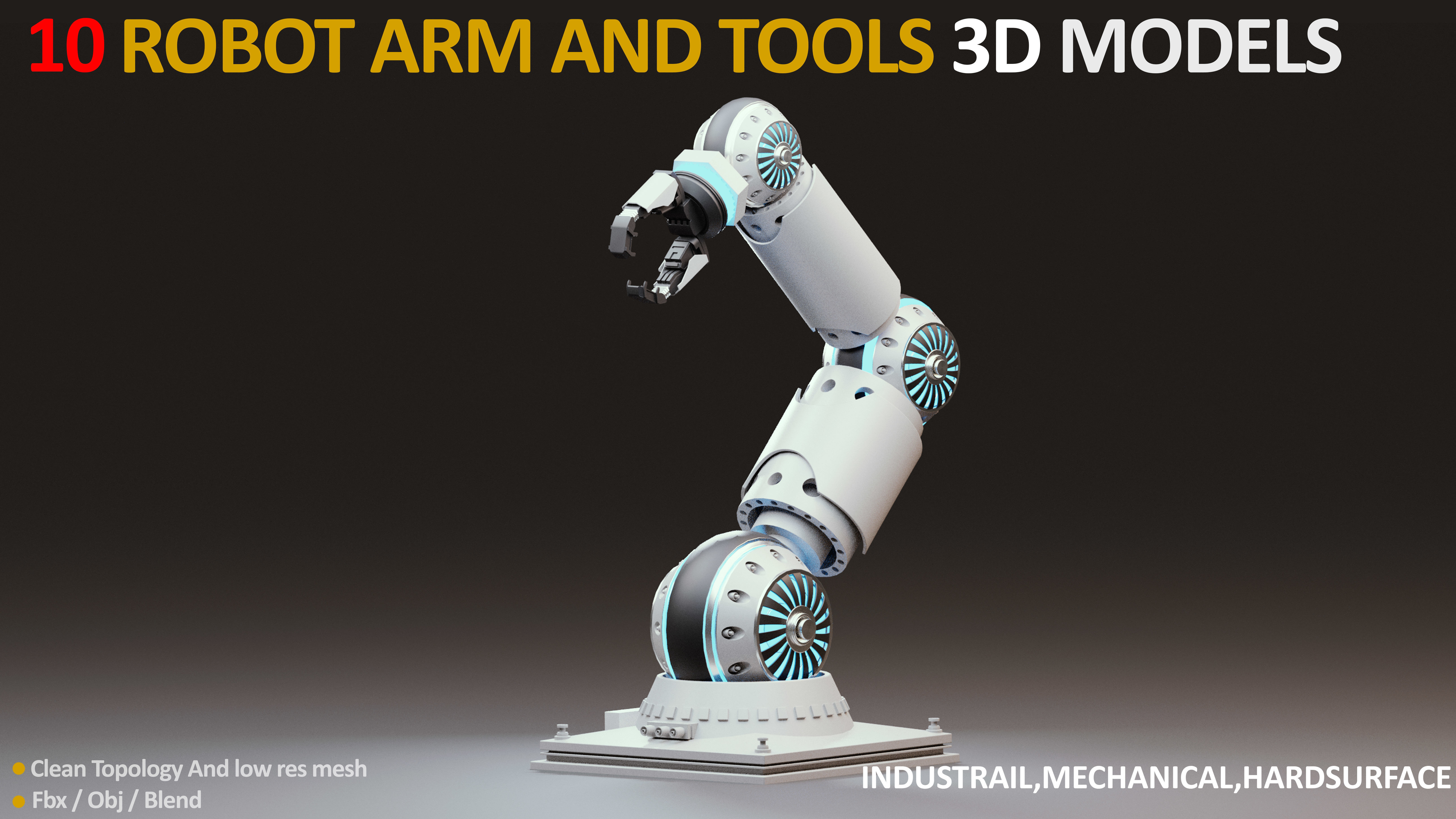 10 Industrial Robot Arm and 5 tools 3D model Low-poly 3D model_8
