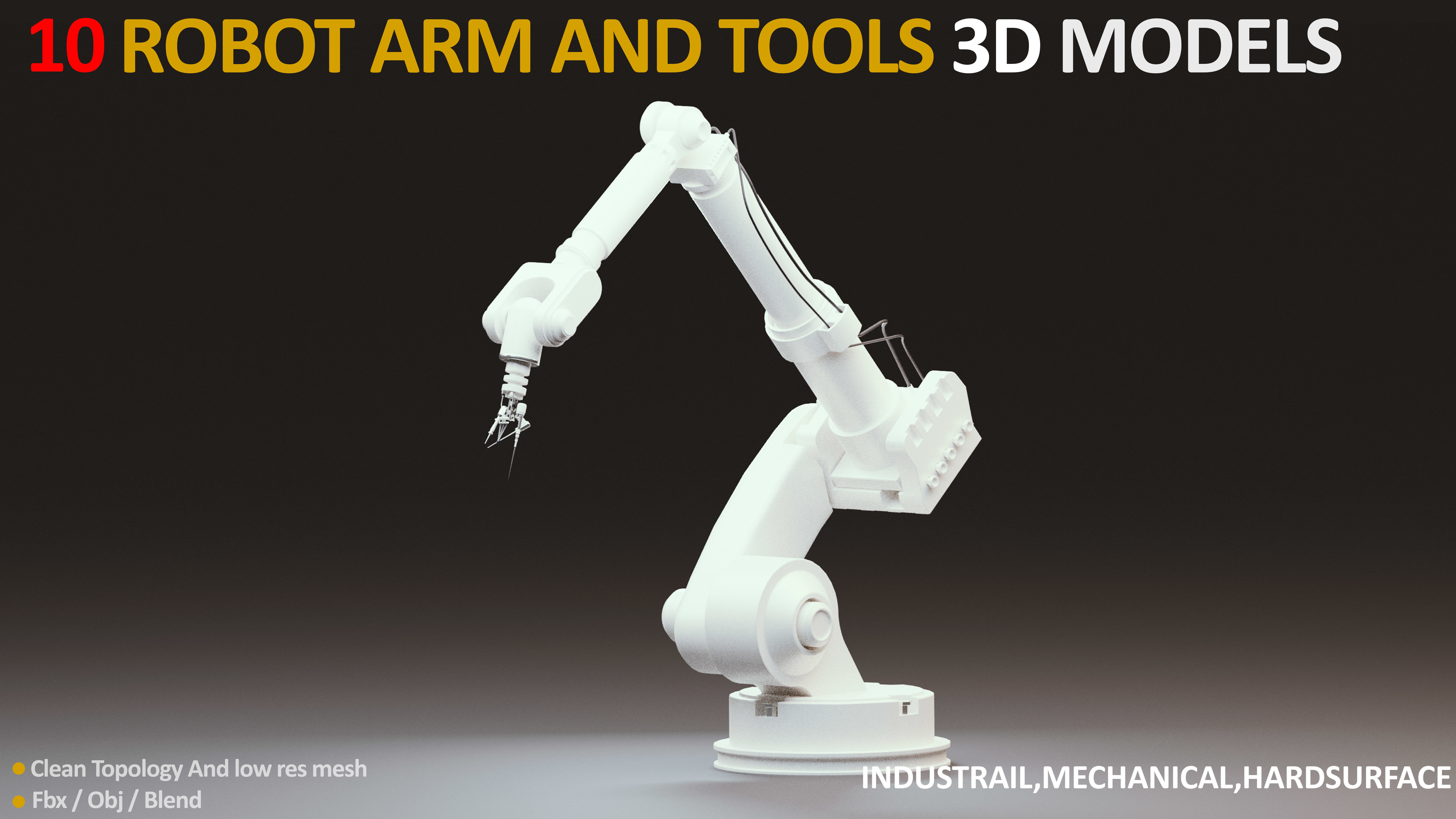 10 Industrial Robot Arm and 5 tools 3D model Low-poly 3D model_5