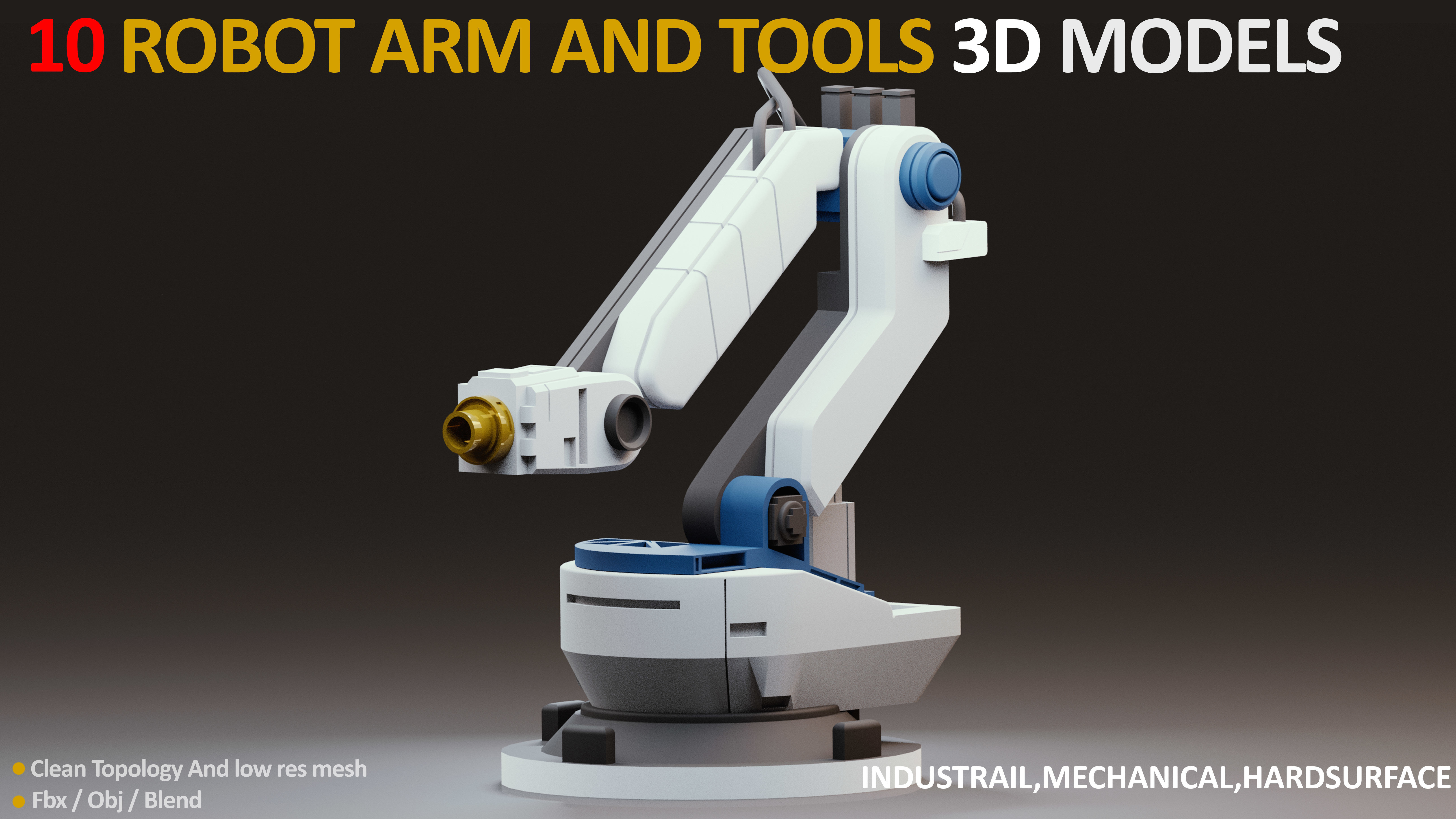 10 Industrial Robot Arm and 5 tools 3D model Low-poly 3D model_9