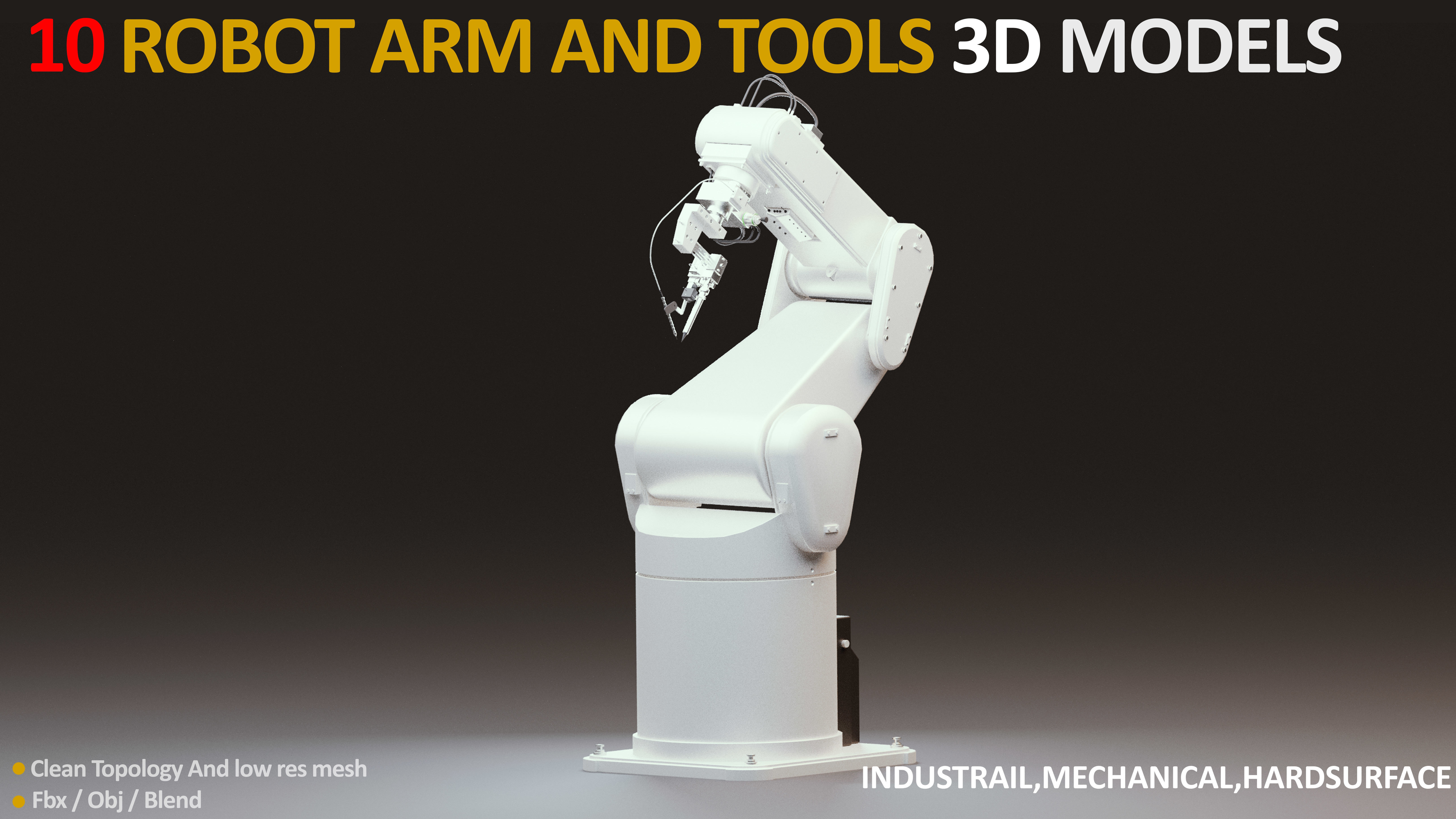 10 Industrial Robot Arm and 5 tools 3D model Low-poly 3D model_4