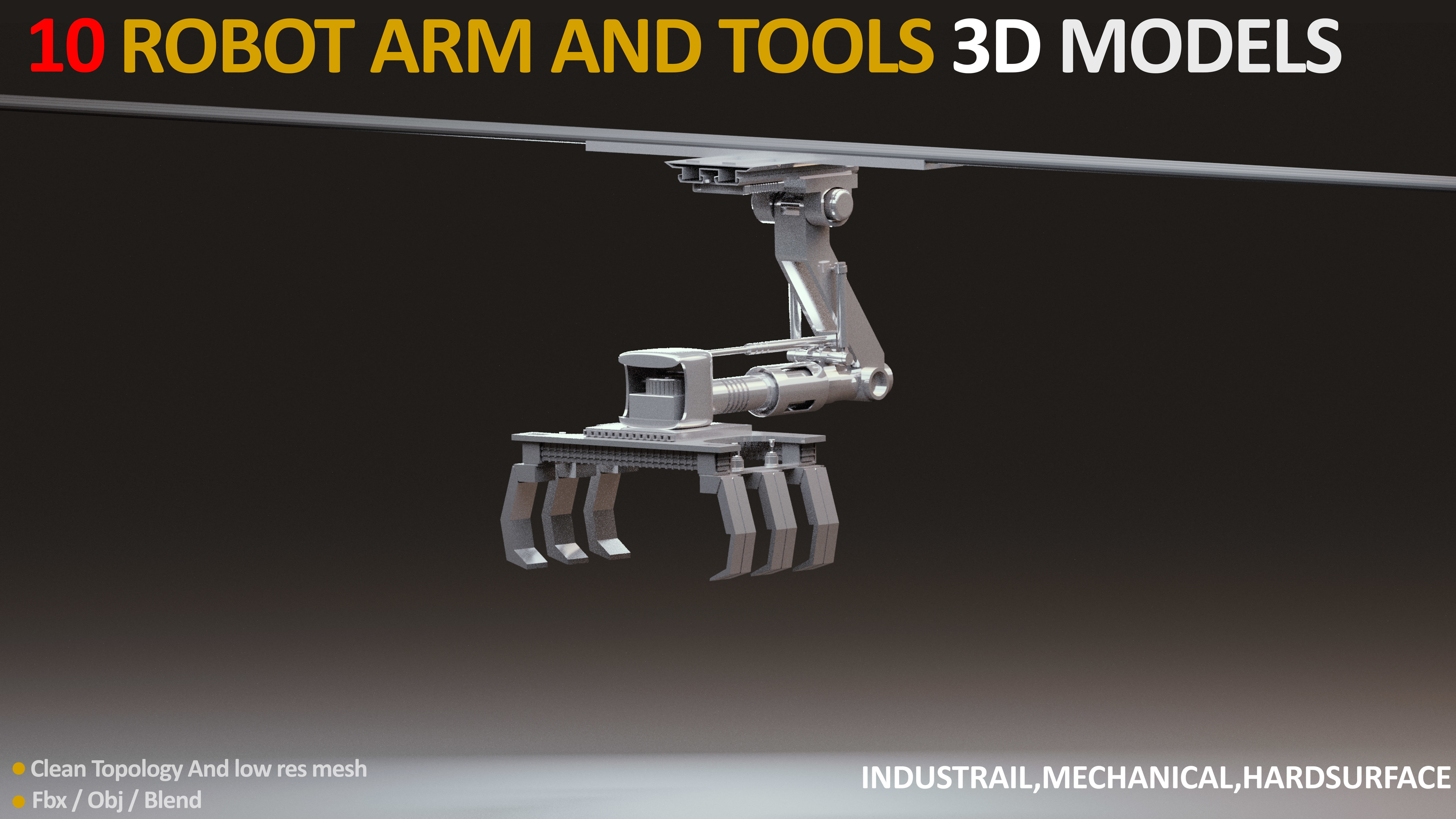 10 Industrial Robot Arm and 5 tools 3D model Low-poly 3D model_2