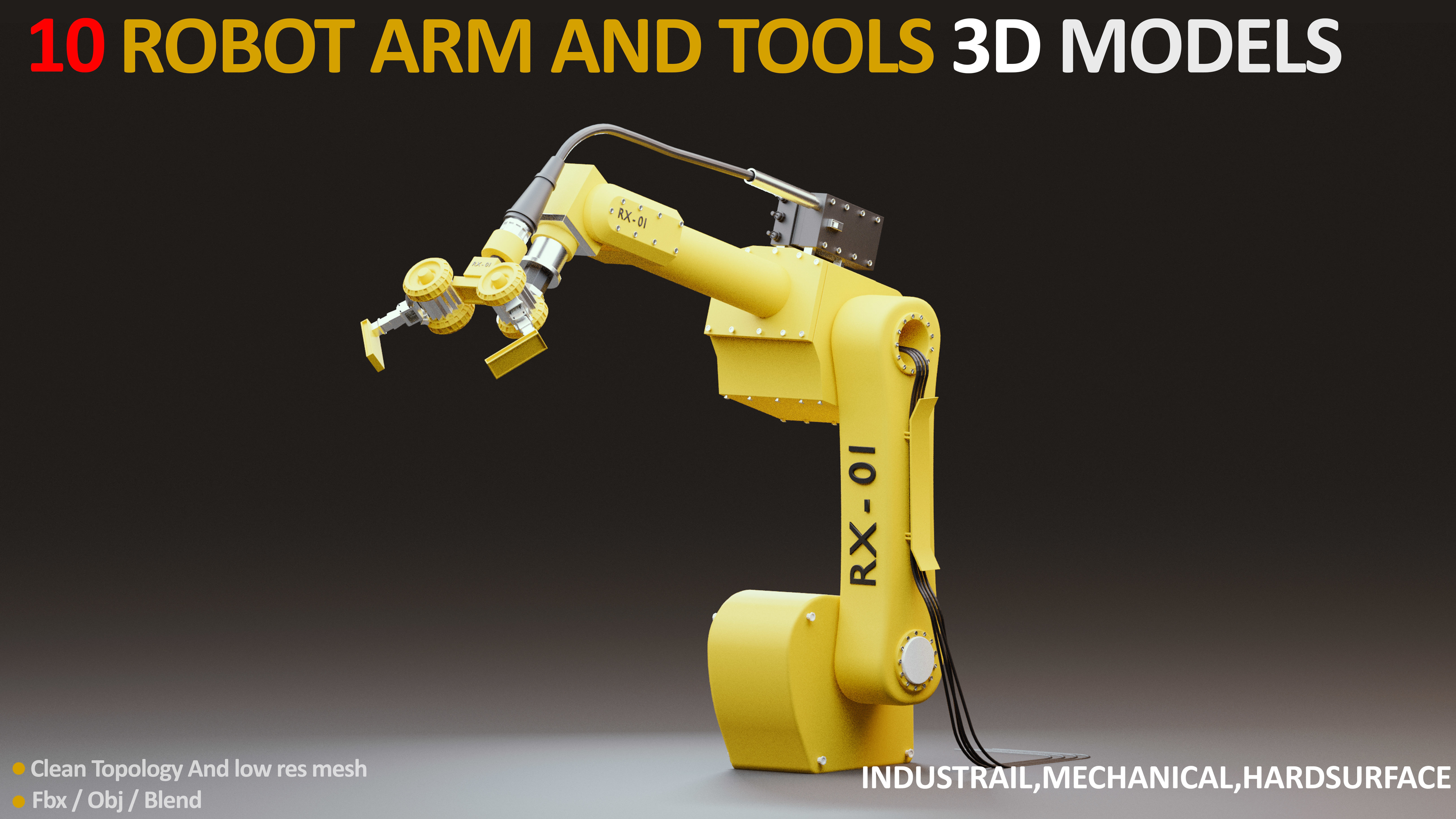 10 Industrial Robot Arm and 5 tools 3D model Low-poly 3D model_6