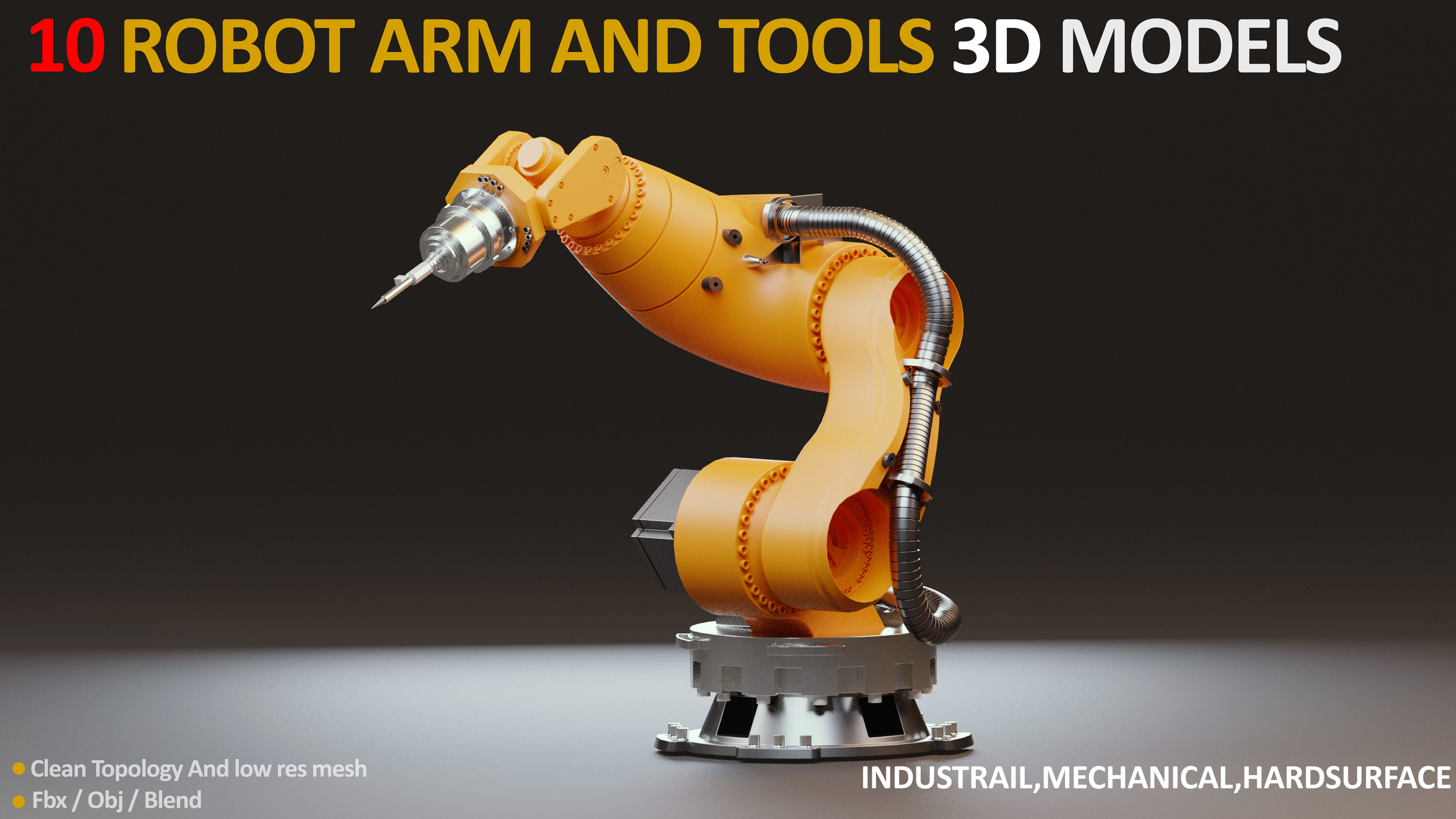 10 Industrial Robot Arm and 5 tools 3D model Low-poly 3D model_3