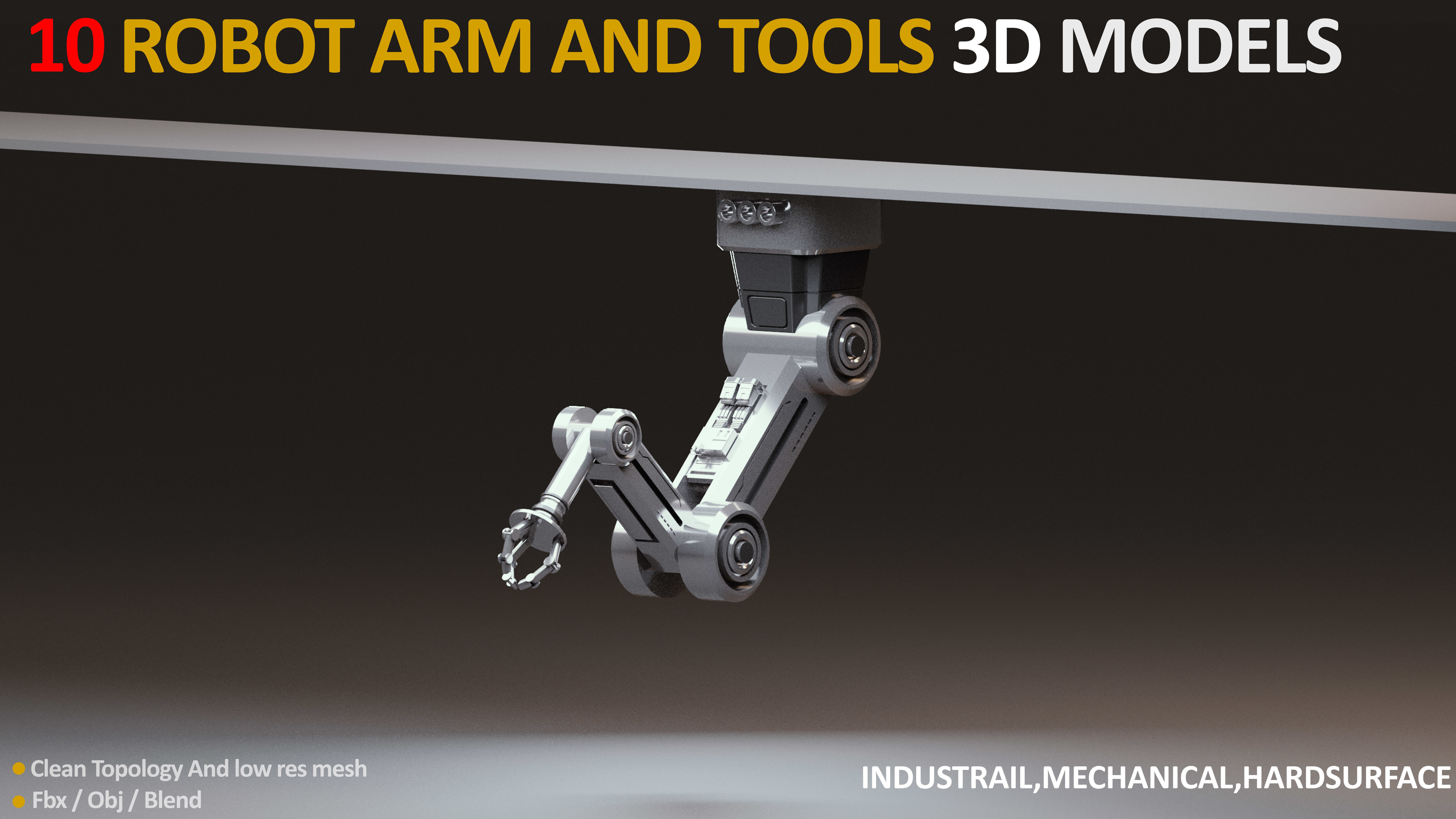 10 Industrial Robot Arm and 5 tools 3D model Low-poly 3D model_7